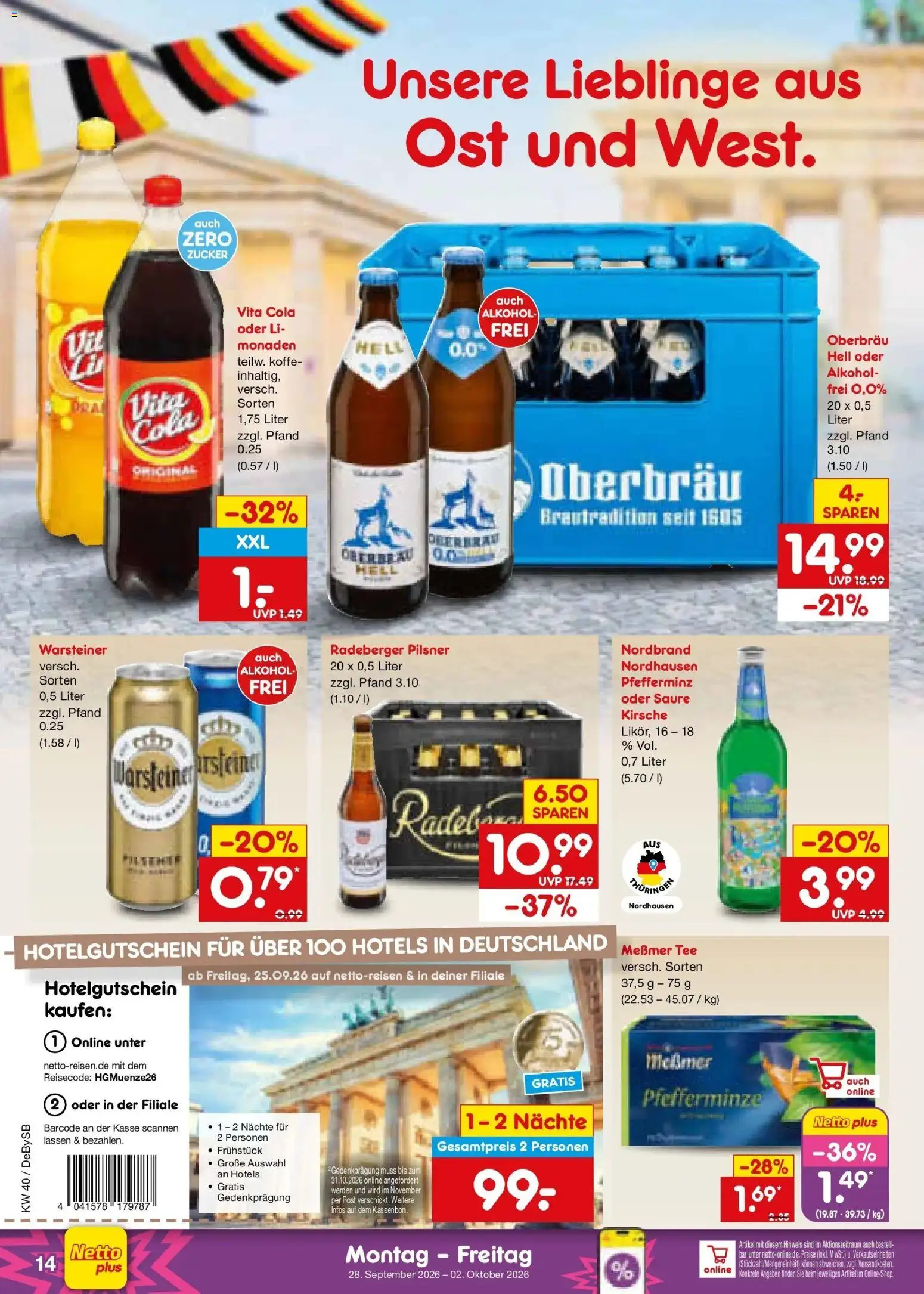 Netto Marken-Discount Prospekt – gültig ab 28.09.2026 | Seite: 20 | Produkte: Cola, Alkohol, Vita cola, Tee