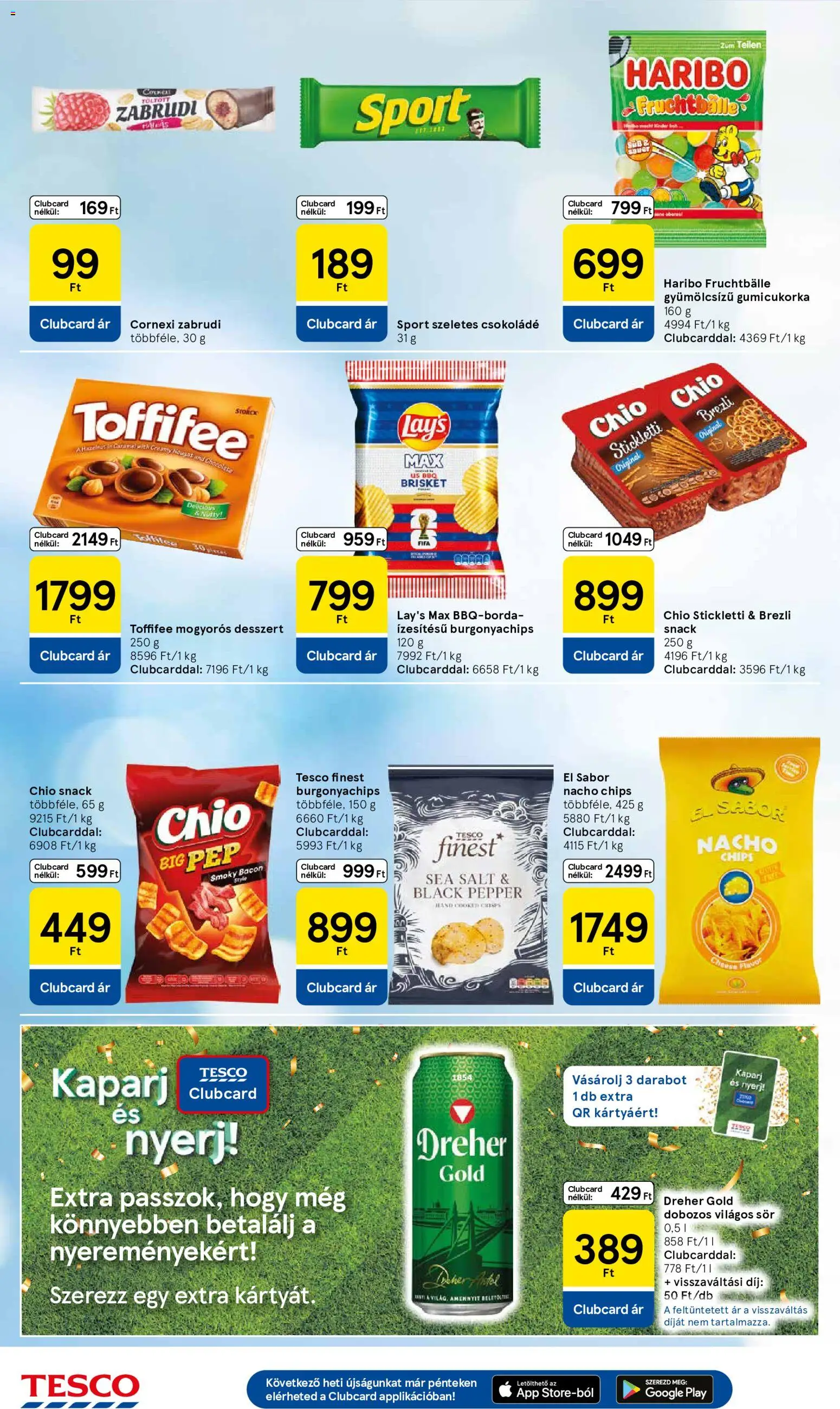 Tesco akciós ujság - amely érvényes a következő dátumtól: 11.06.2026 | Oldal: 22 | Termékek: Chips, Toffifee, Csokoládé, Sör