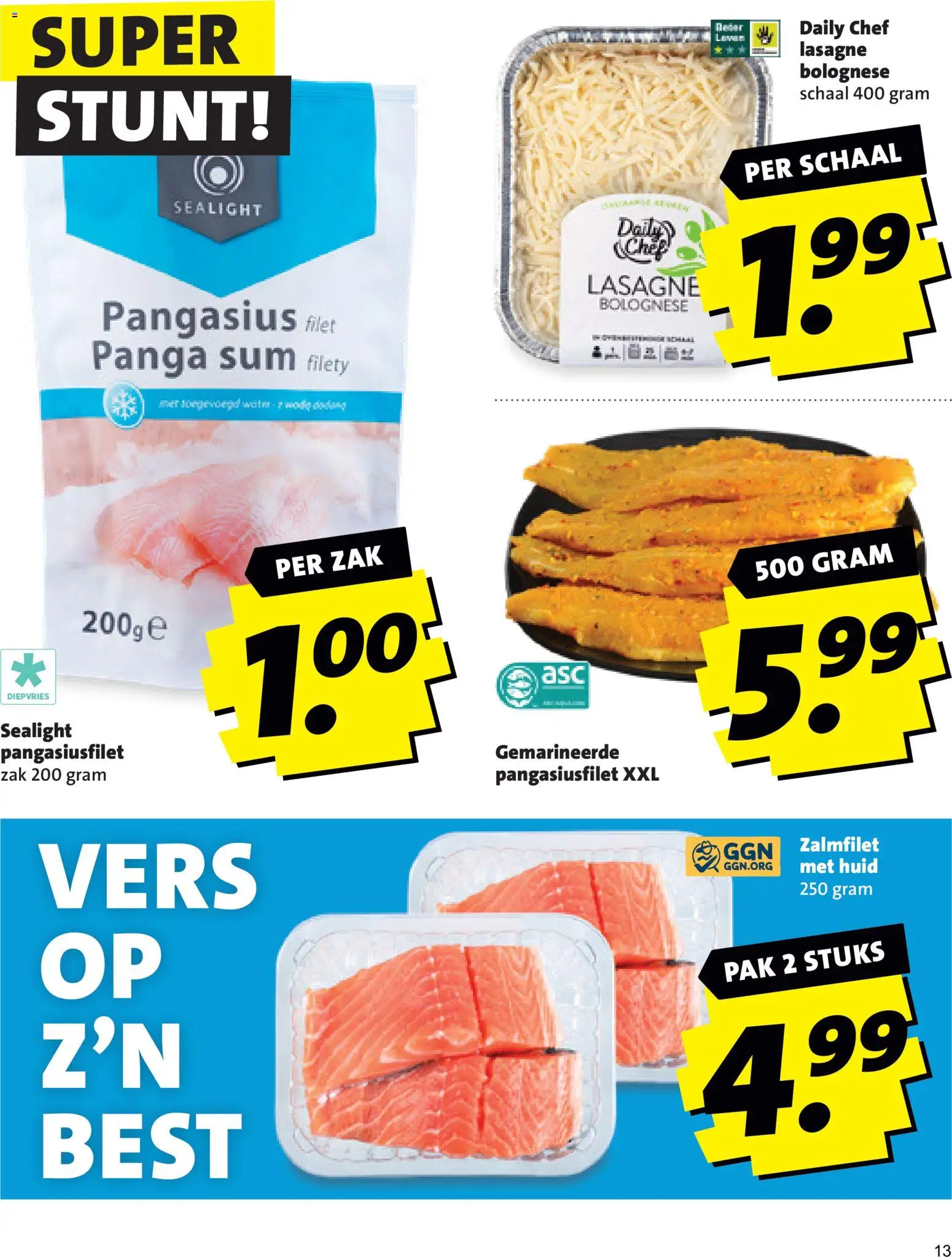 {H1} | Pagina: 13 | Producten: Schaal, Lasagne, Zalmfilet, Filet