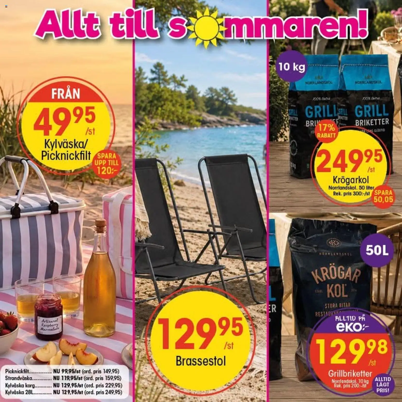 EKO reklamblad aktuell från 23/06/2026 | Sida: 14 | Produkter: Grill, Brassestol, Korg, Strandväska