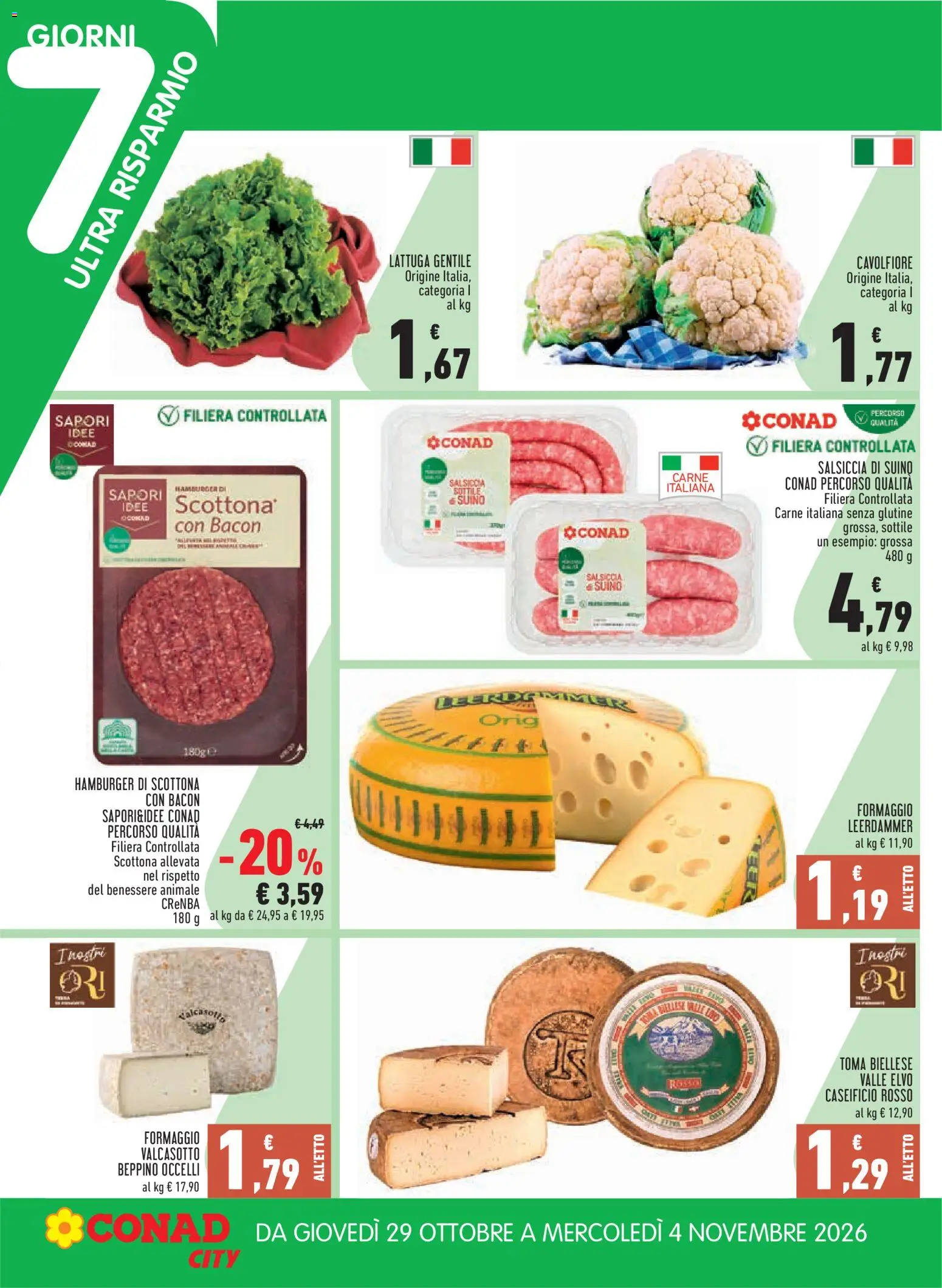 Volantino Conad del 22/10/2026 | Pagina: 22 | Prodotti: Senza glutine, Salsiccia, Cavolfiore, Bacon