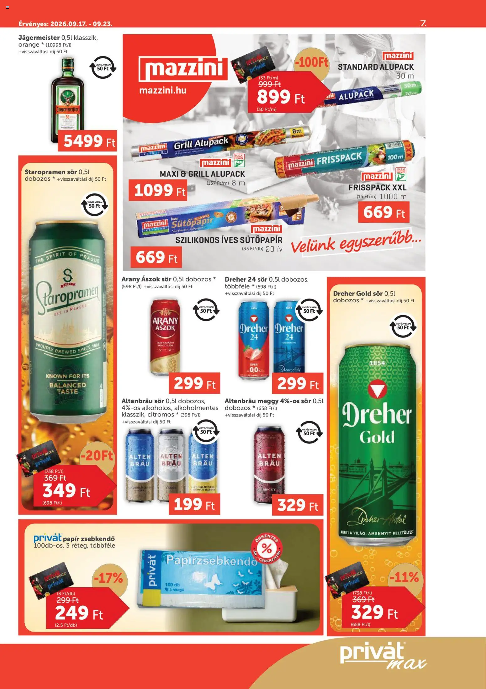PRIVÁT akciós ujság - amely érvényes a következő dátumtól: 2026.09.17. | Oldal: 7 | Termékek: Jägermeister, Meggy, Arany ászok, Eper