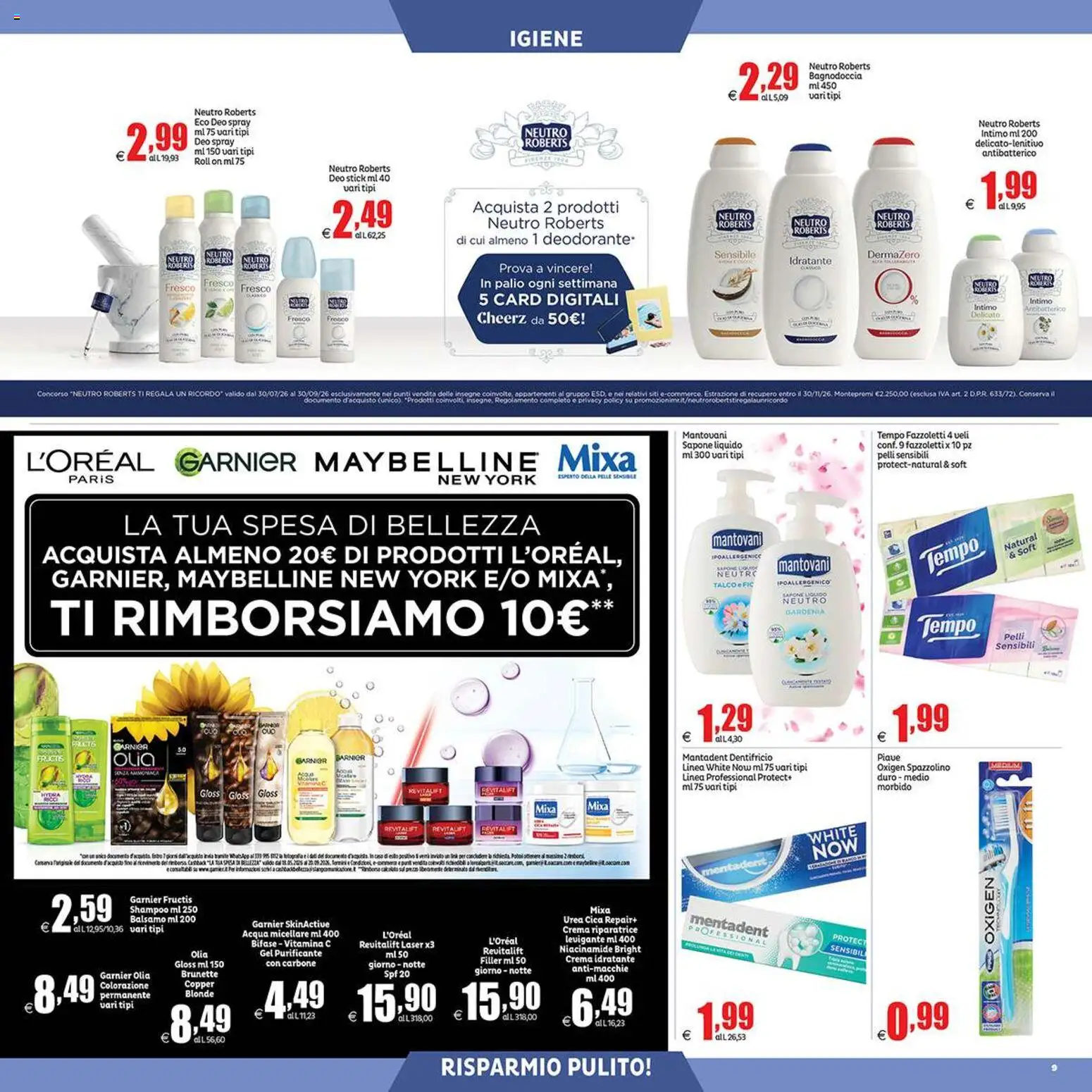Volantino Elite Supermercati del 21/08/2026 | Pagina: 9 | Prodotti: Crema, Sapone, Dentifricio, Intimo