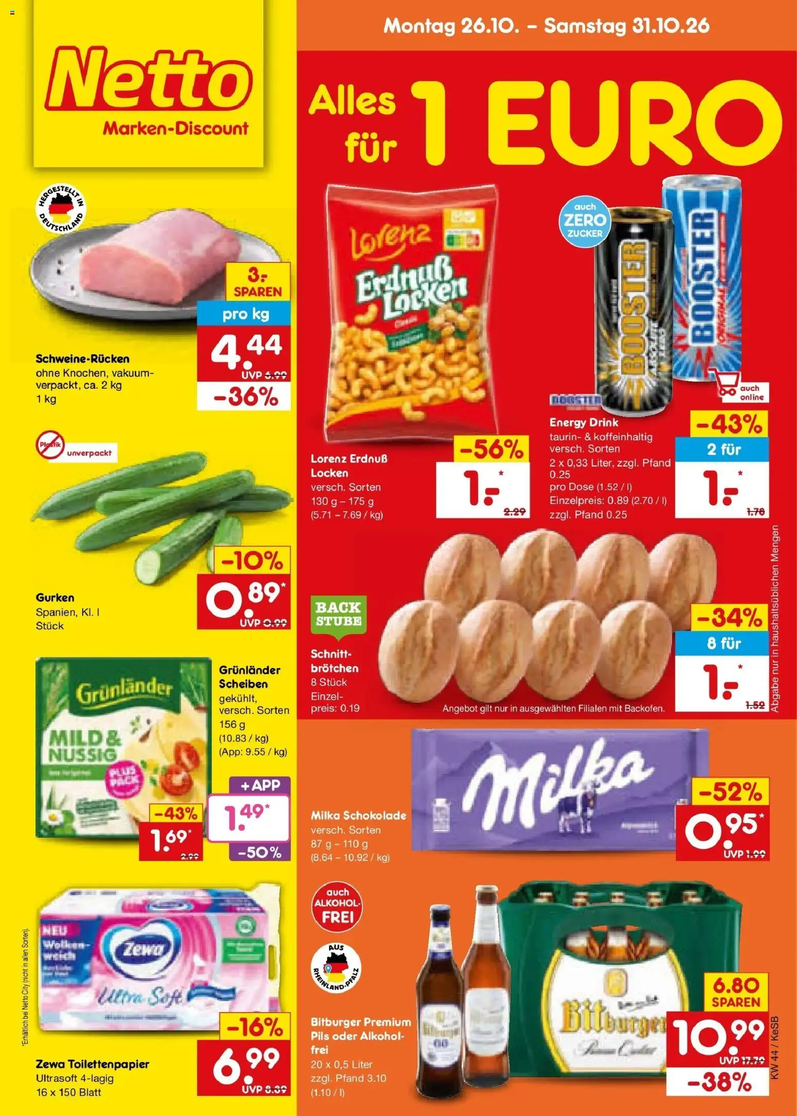 Netto Marken-Discount Prospekt Kruft – gültig ab 26.10.2026 | Seite: 1 | Produkte: Zewa, Grunlander, Zucker, Gurken