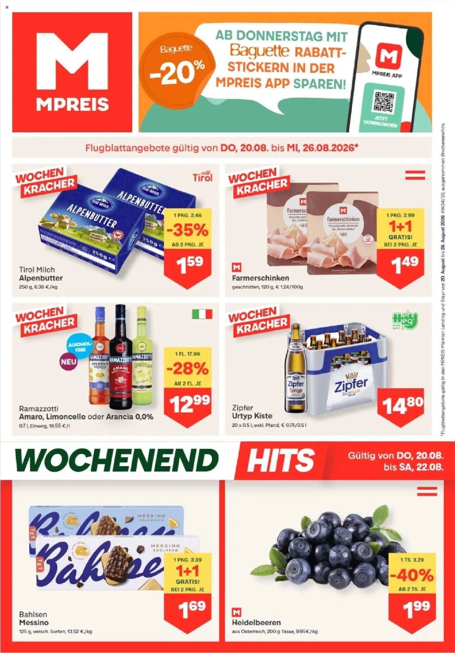 MPREIS Lenzing gültig ab 20.08.2026 | Seite: 1 | Produkte: Baguette, Vollmilch, Milch