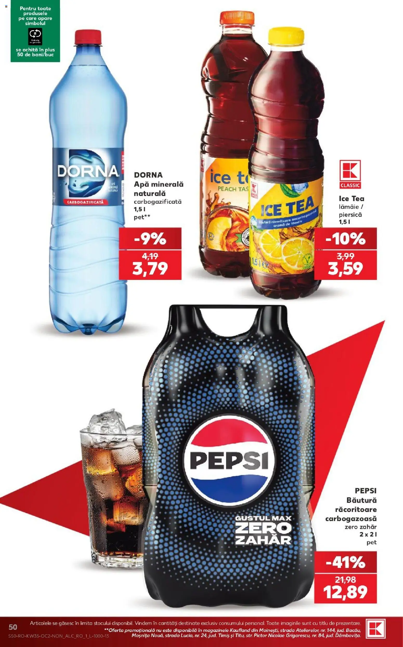 Noul catalog Kaufland – valabil de la 26.08.2026 | Pagină: 50 | Produse: Zero, Ice tea, Zahăr, Plus
