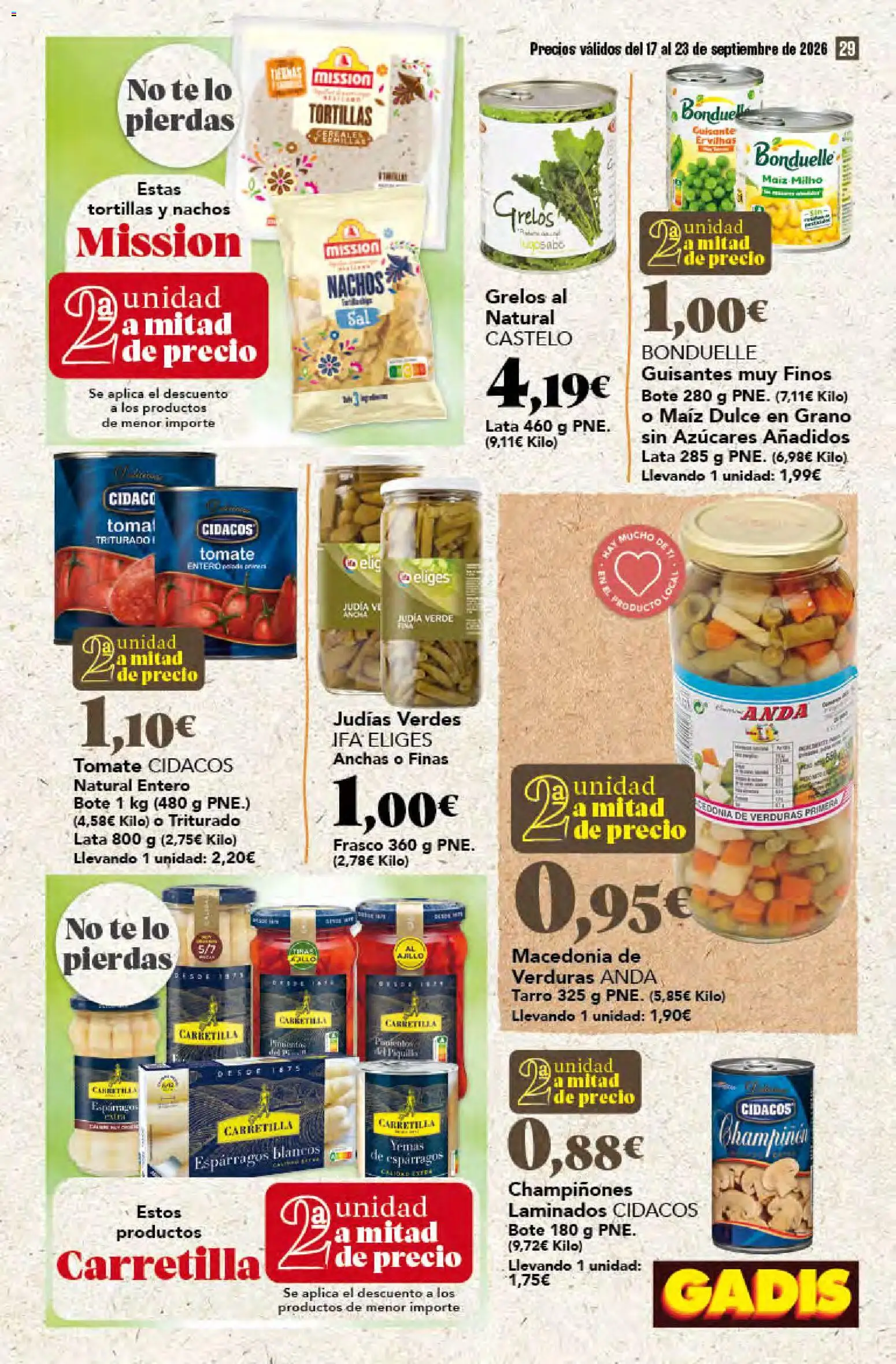Gadis folleto │ válido desde el 17/09/2026 | Página: 29 | Productos: Maíz, Verduras, Nachos, Espárragos
