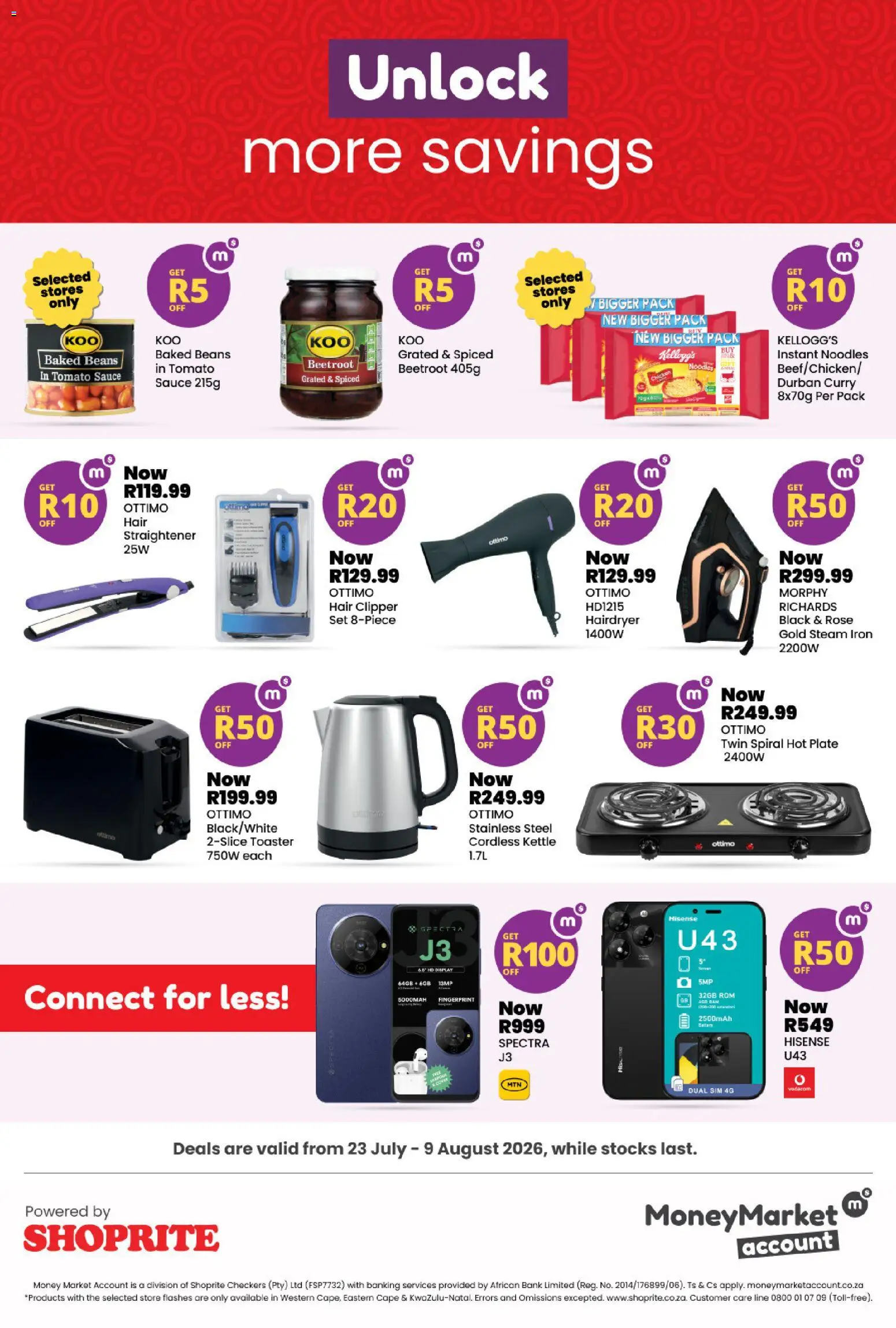 New Shoprite catalogue – valid from 23/07/2026 | Page: 2 | Products: Baked beans, Plate, Toaster, Chicken