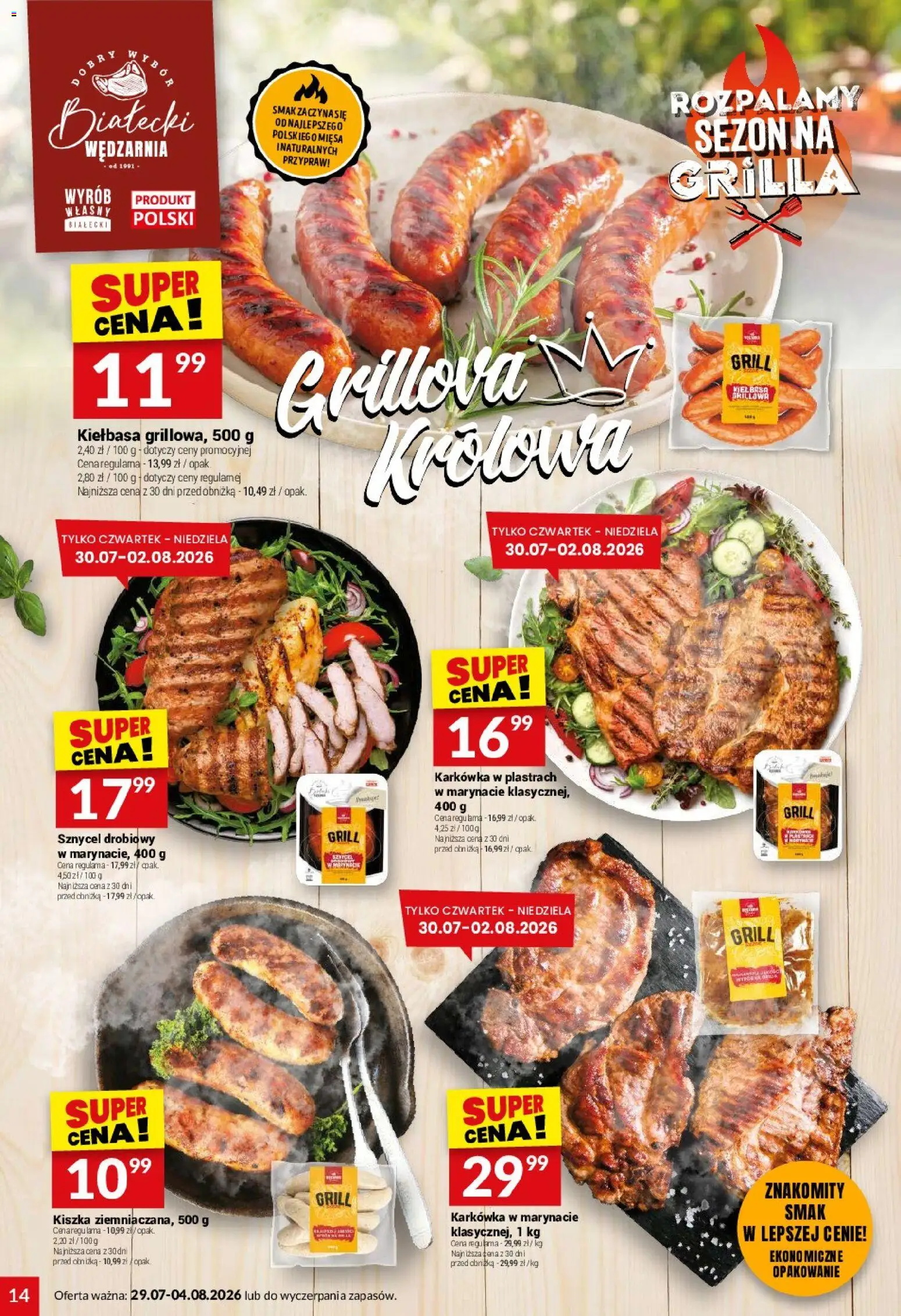 Twój Market gazetka od 29.07.2026 | Strona: 14 | Produkty: Kiełbasa, Karkówka, Grill