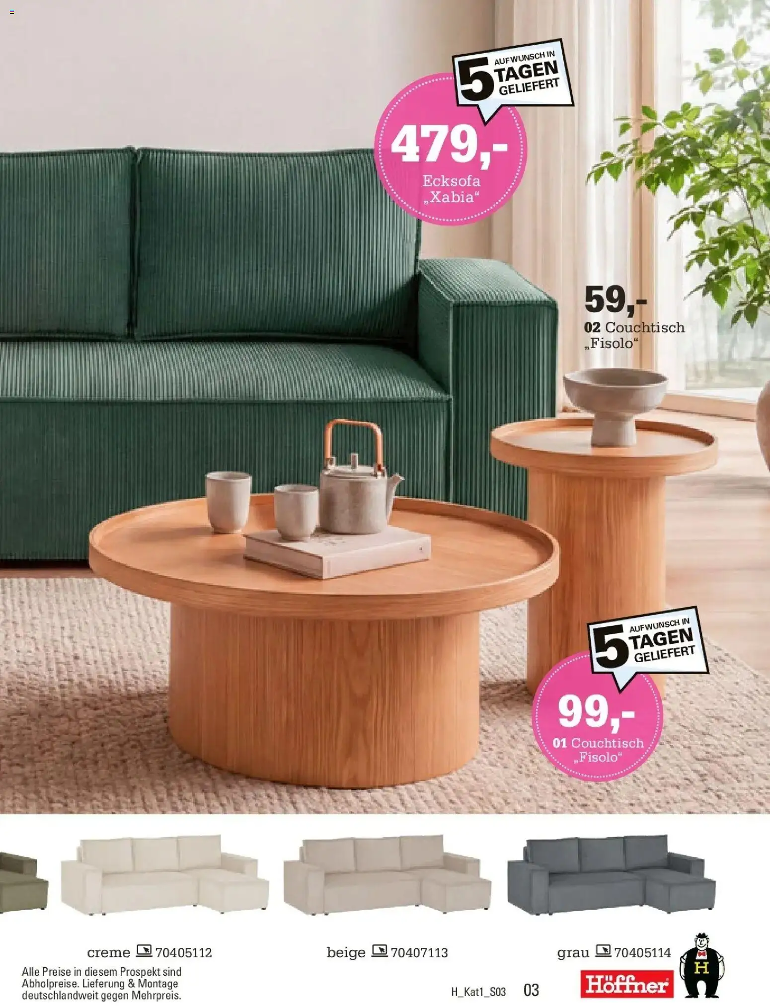 Höffner Prospekt Schönefeld – gültig ab 28.09.2026 | Seite: 3 | Produkte: Ecksofa, Couchtisch, Creme