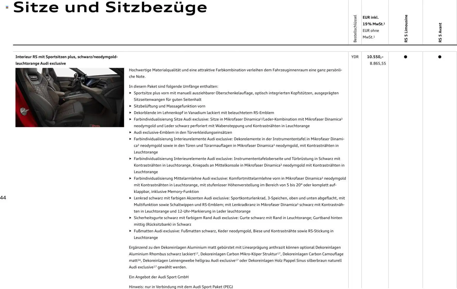 Audi RS 5 Limousine / RS 5 Avant – gültig ab 01.04.2026 | Seite: 44
