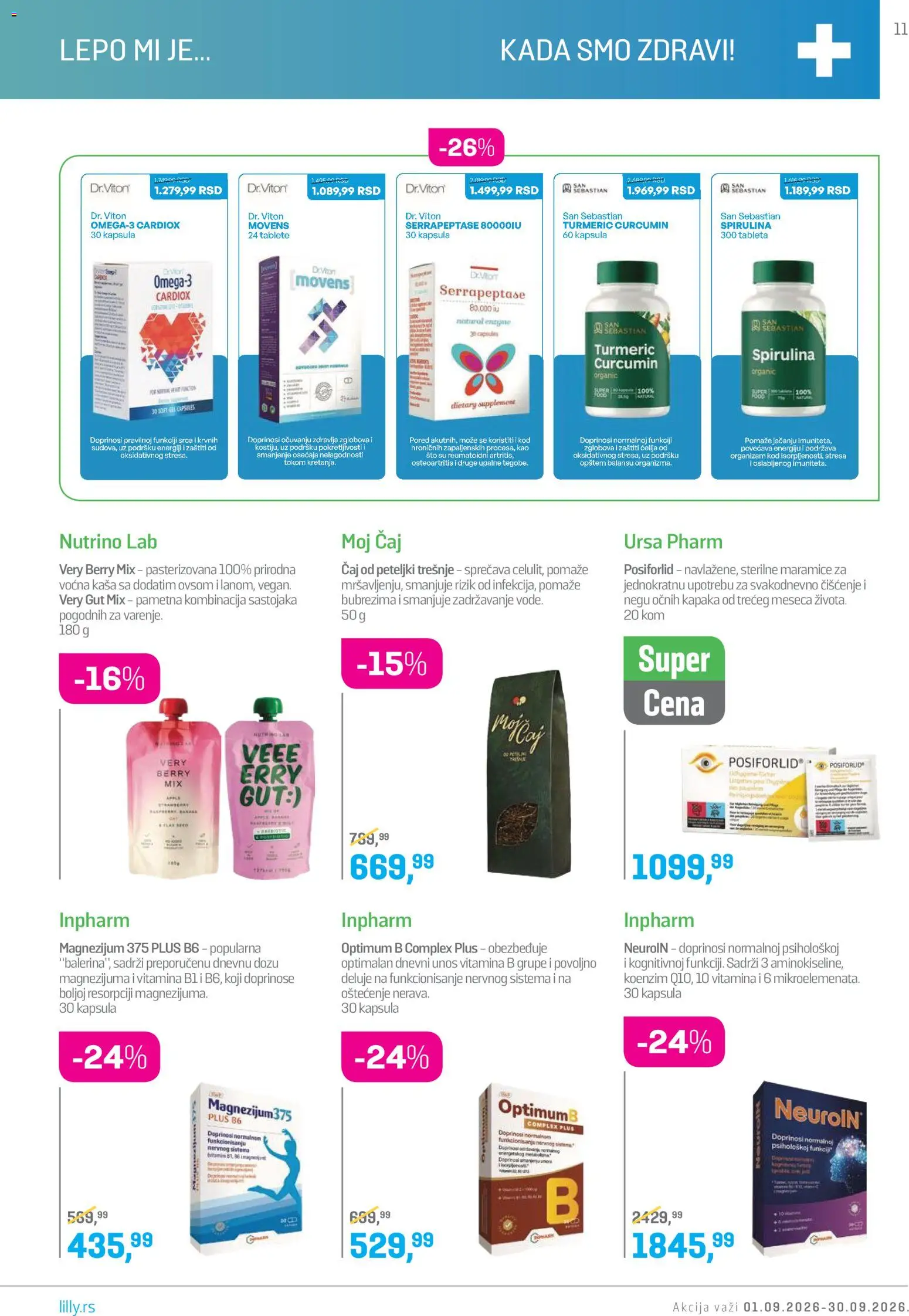 Lilly drogerie katalog - važi od 01.09.2026 | Strana: 11 | Proizvode: Maramice, Kapsula, Kaša, Čaj