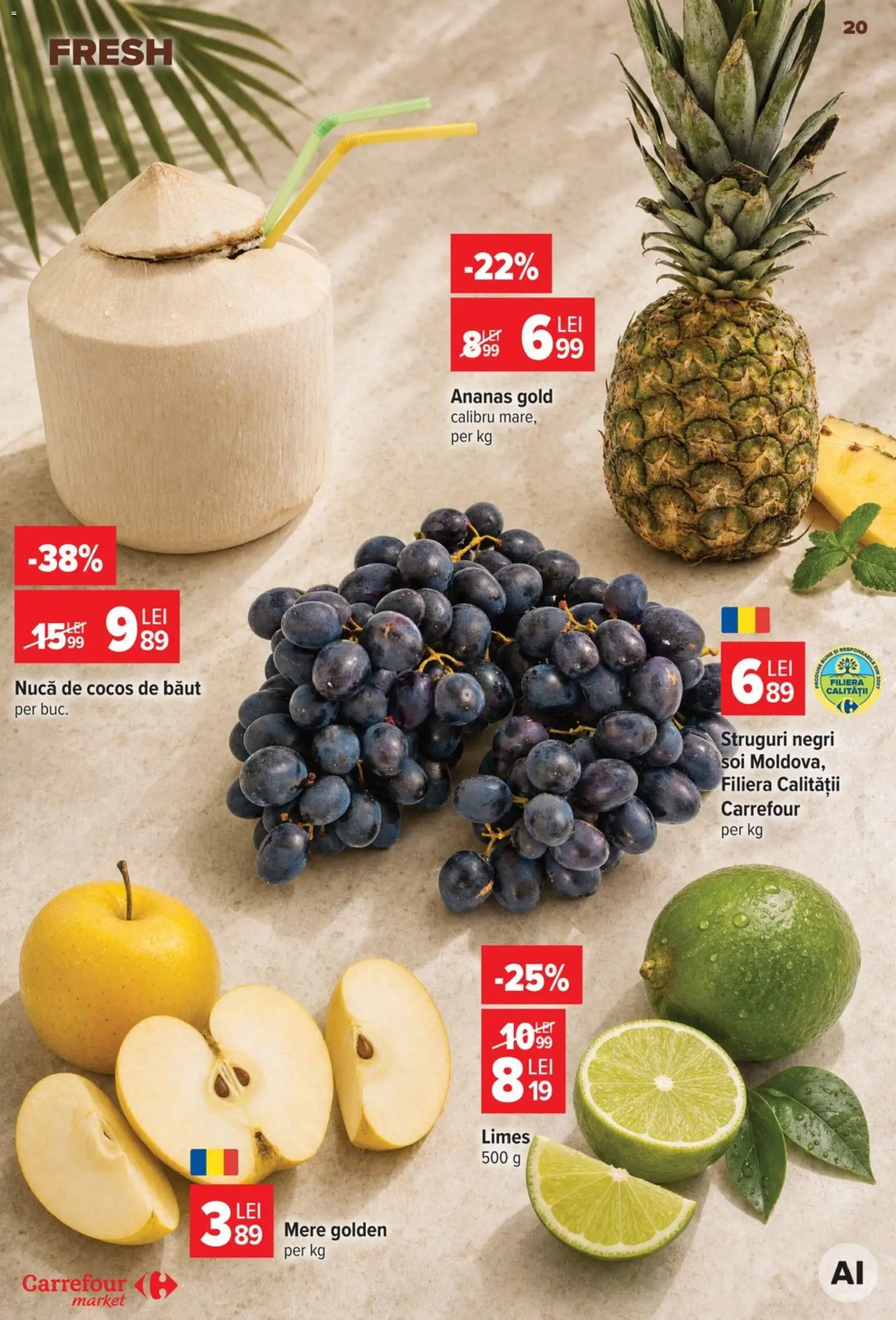 Noul catalog Carrefour – valabil de la 23.09.2026 | Pagină: 20 | Produse: Struguri, Struguri negri, Mere, Ananas