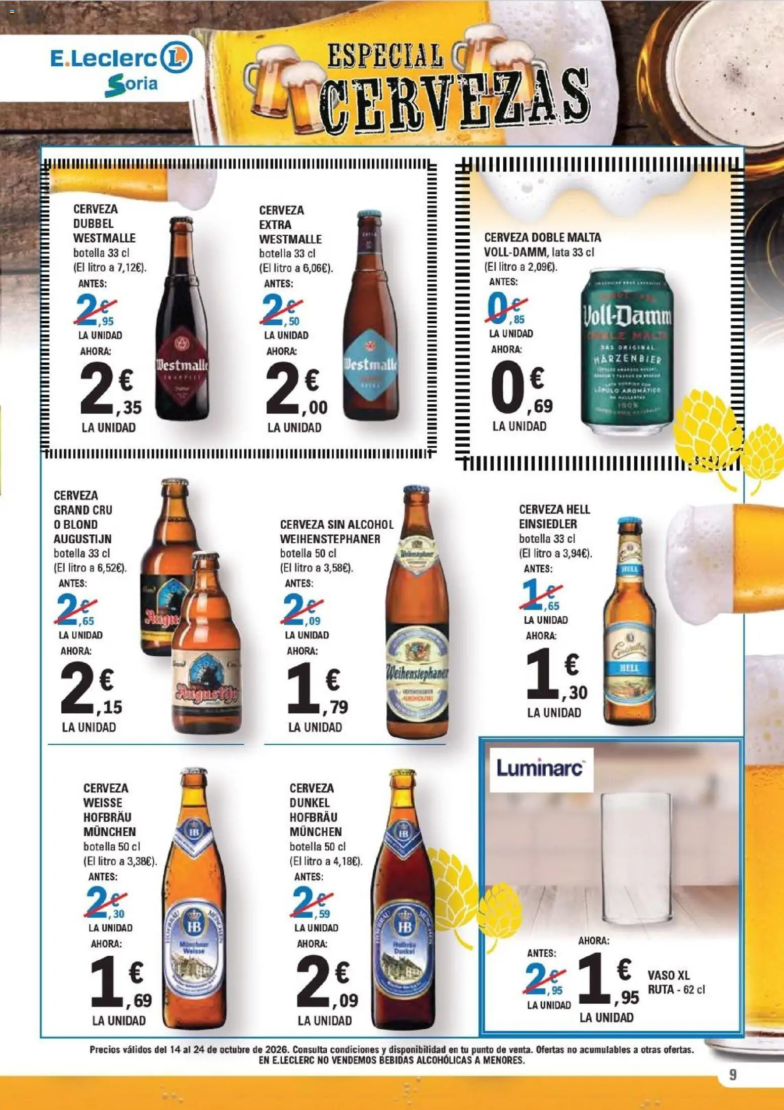 E.Leclerc - Soria │ válido desde el 14/10/2026 | Página: 9 | Productos: Cerveza sin alcohol, Cerveza, Bebidas, Alcohol