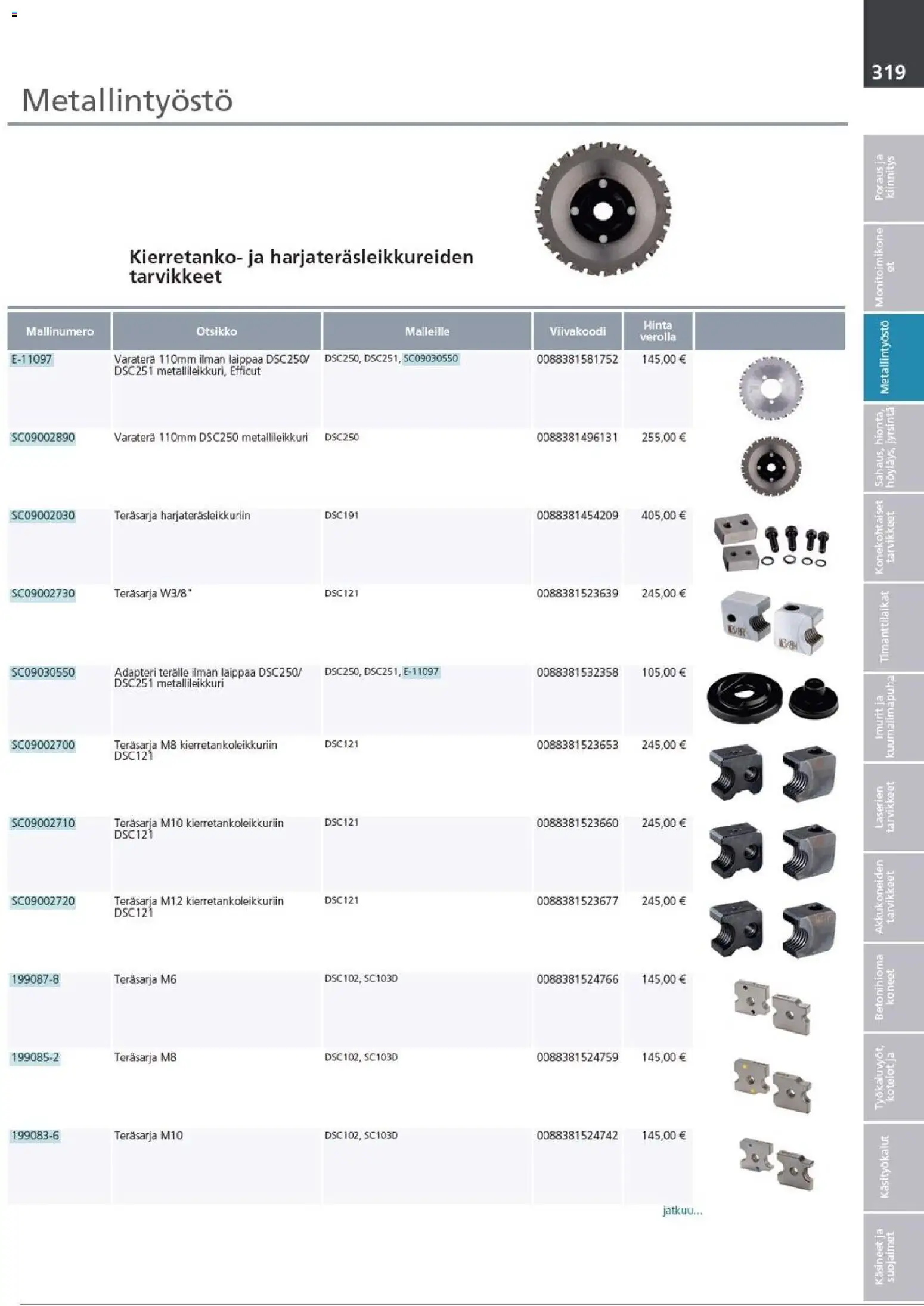 Makita - Tuoteluettelo 2026 – voimassa 24.03.2026 alkaen | Sivu: 319 | Tuotteet: Monitoimikone, Käsineet