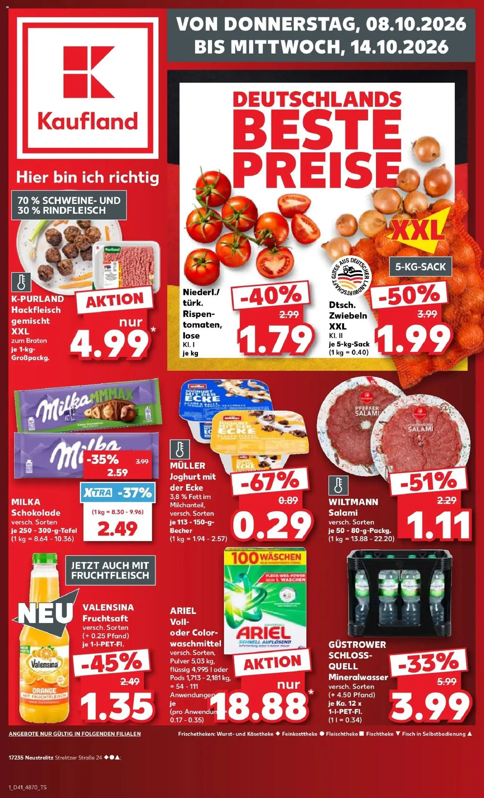 Prospekt Kaufland ab 08.10.2026 » Angebote Online zum Blättern | Seite: 1 | Produkte: Mineralwasser, Waschmittel, Wurst, Rindfleisch