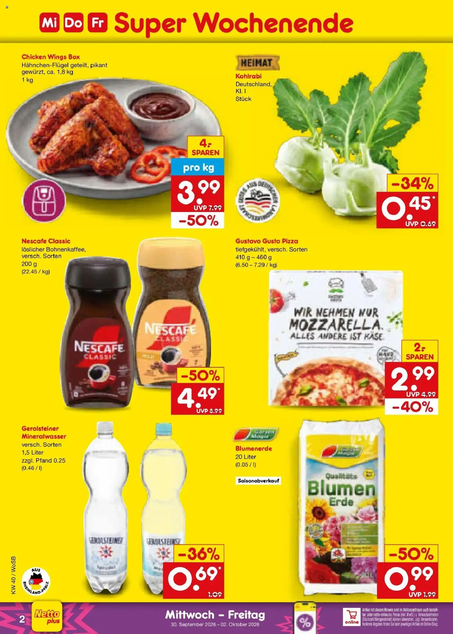 Netto Marken-Discount Prospekt Mannheim – gültig ab 28.09.2026 | Seite: 60 | Produkte: Gustavo gusto, Käse, Pizza, Gerolsteiner
