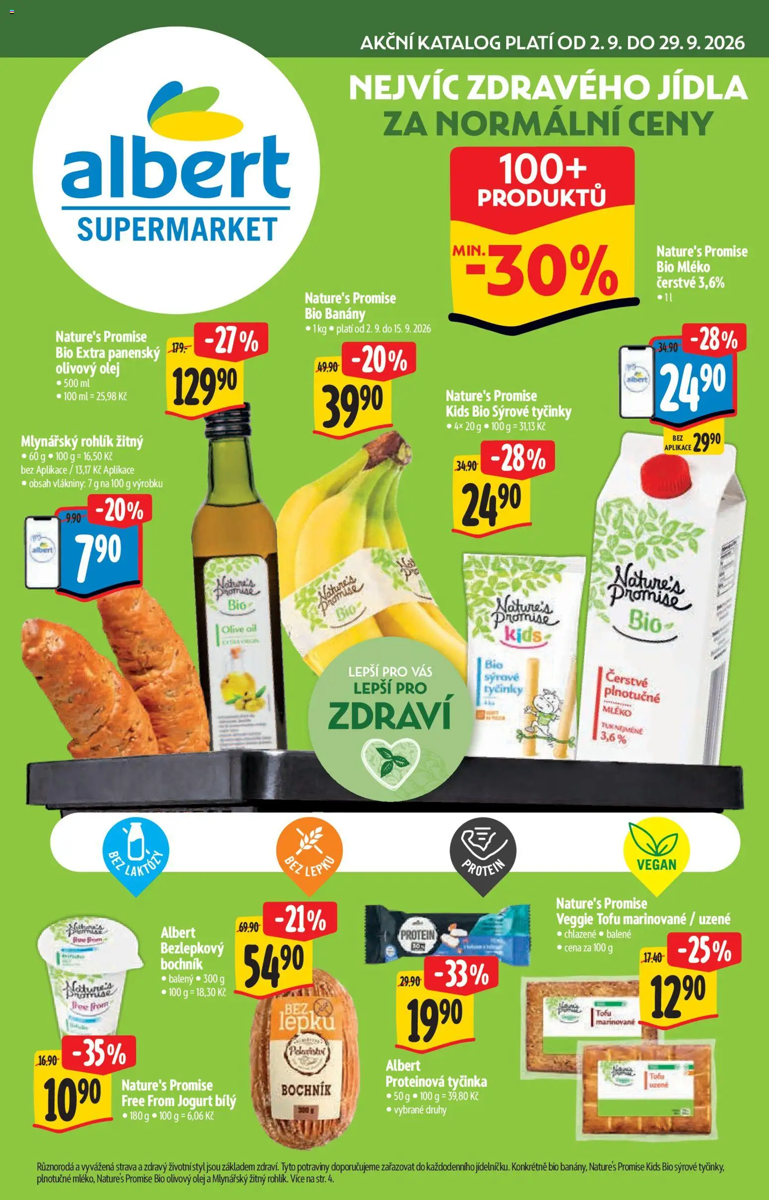 Albert katalog - Supermarket - Bio od 02.09.2026 | Strana: 1 | Produkty: Mléko, Jogurt, Banány, Sýrové tyčinky