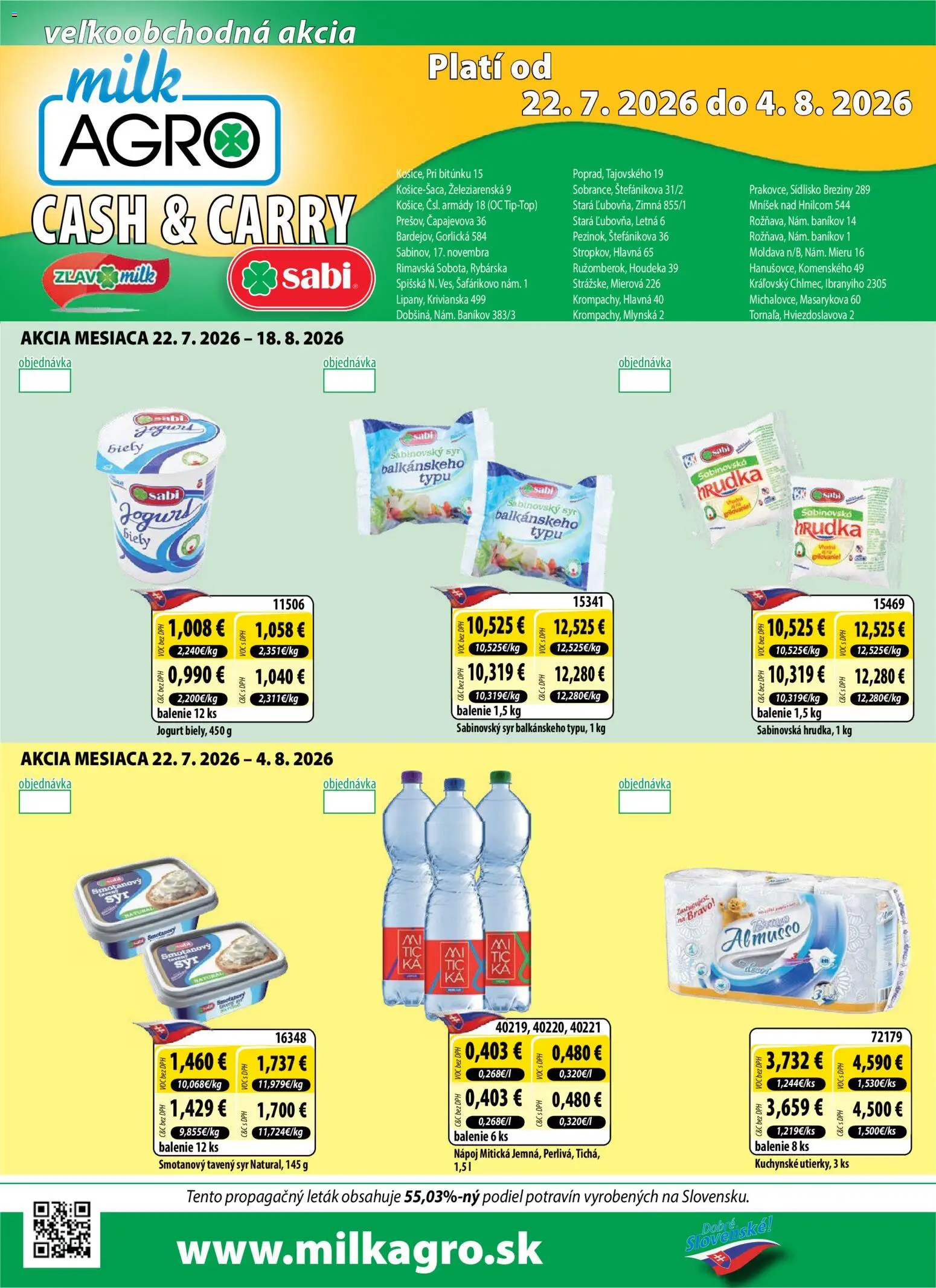 Nové Milk Agro akcie – leták je platný od 22.07.2026 | Strana: 1 | Produkty: Syr, Jogurt, Mitická