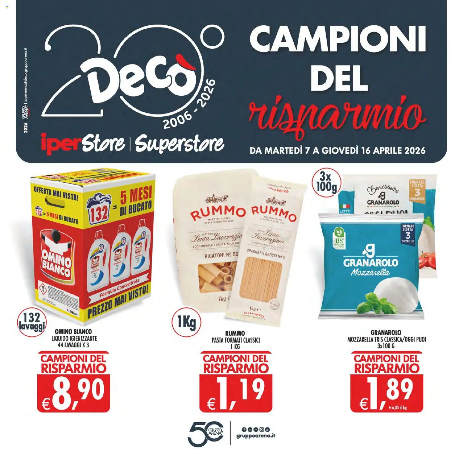 Volantino Decò del 07.04.2026 | Pagina: 1 | Prodotti: Mozzarella, Latte, Pasta