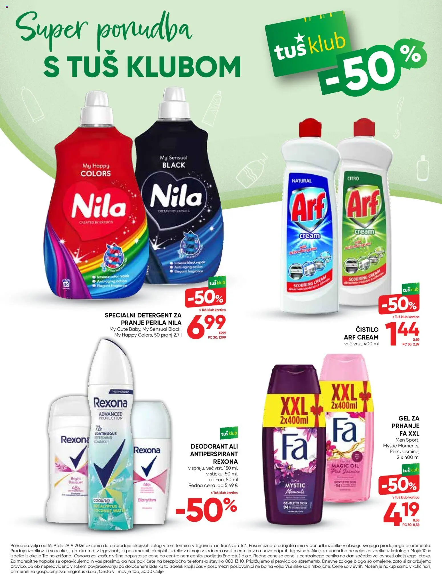 Novi Tuš katalog ponudbe – veljaven od 16.09.2026 | Stran: 12 | Izdelki: Gel za prhanje, Deodorant, Antiperspirant, Detergent
