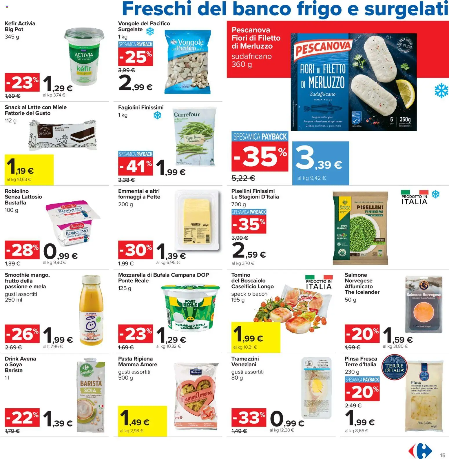 Volantino Carrefour del 06/08/2026 | Pagina: 15 | Prodotti: Salmone, Vongole, Pasta, Emmental