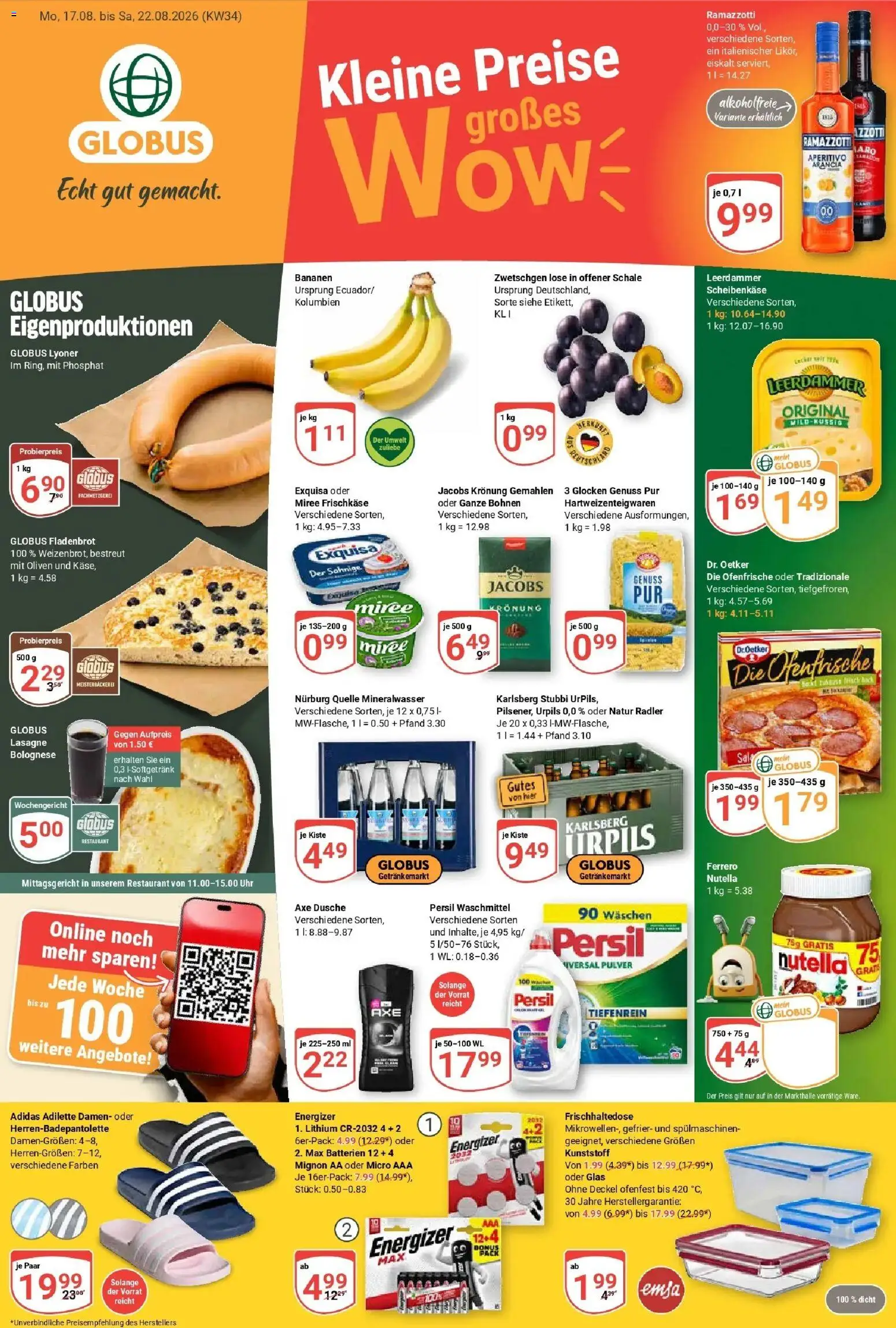Globus Prospekt Saarlouis (ab 17.08.2026) » Angebote online | Seite: 1 | Produkte: Batterien, Lasagne, Ofenfrische, Leerdammer
