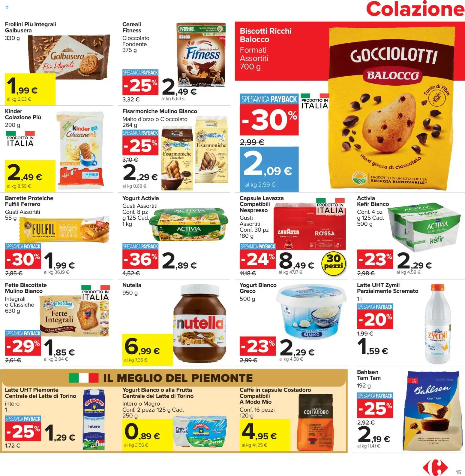 Volantino Carrefour del 16.06.2026 | Pagina: 15 | Prodotti: Cereali, Latte, Arachidi, Fette biscottate