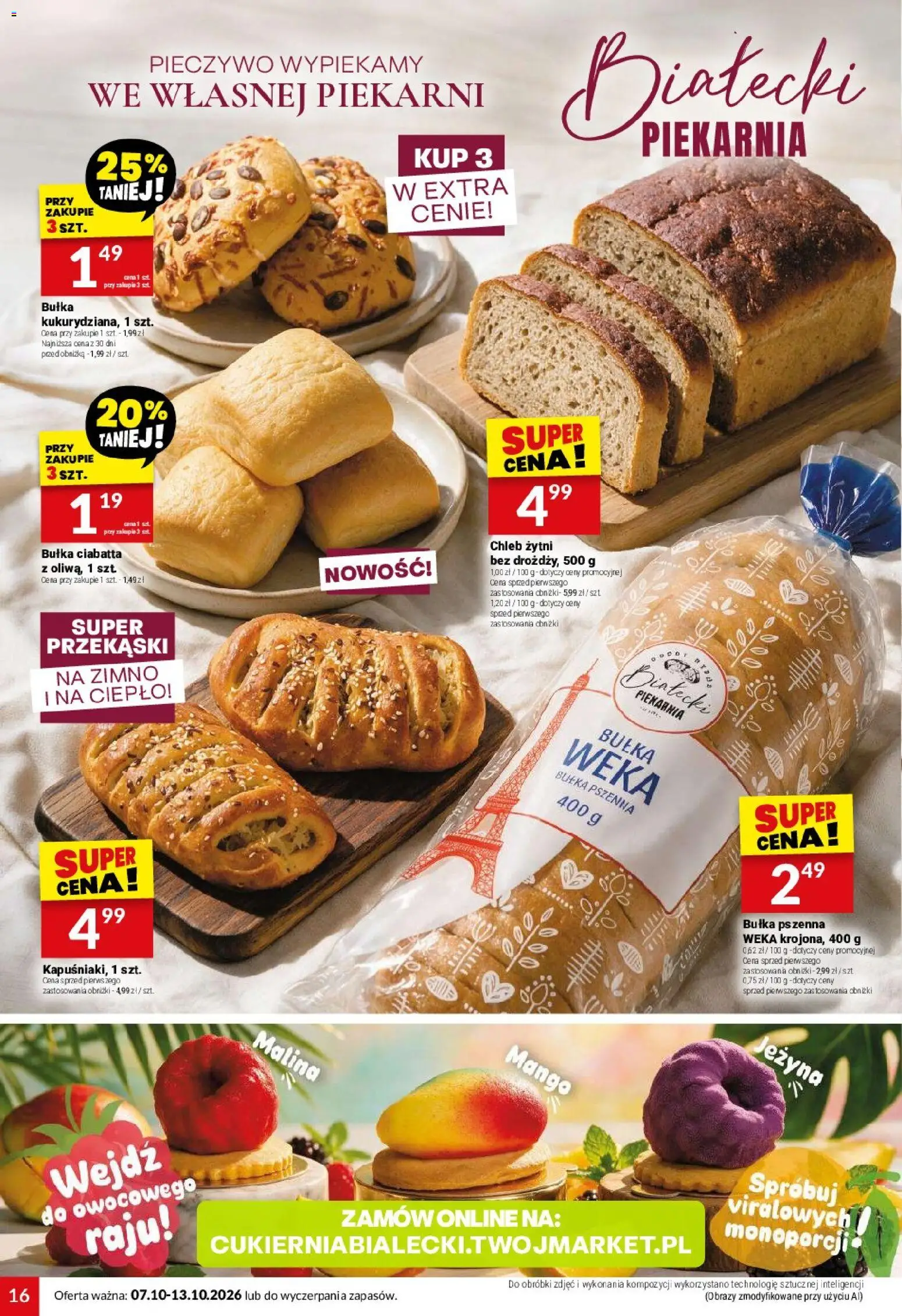 Twój Market gazetka od 07.10.2026 | Strona: 16 | Produkty: Mango, Malina, Przekąski, Ciabatta