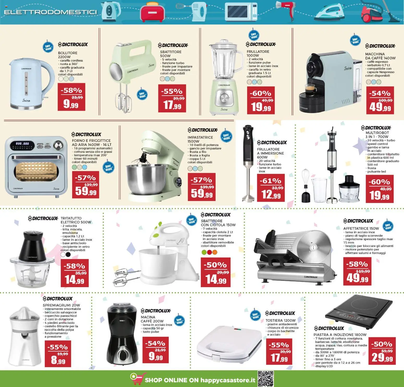 Volantino Happy Casa del 14/10/2026 | Pagina: 10 | Prodotti: Caraffa, Sbattitore, Impastatrice, Ciotola