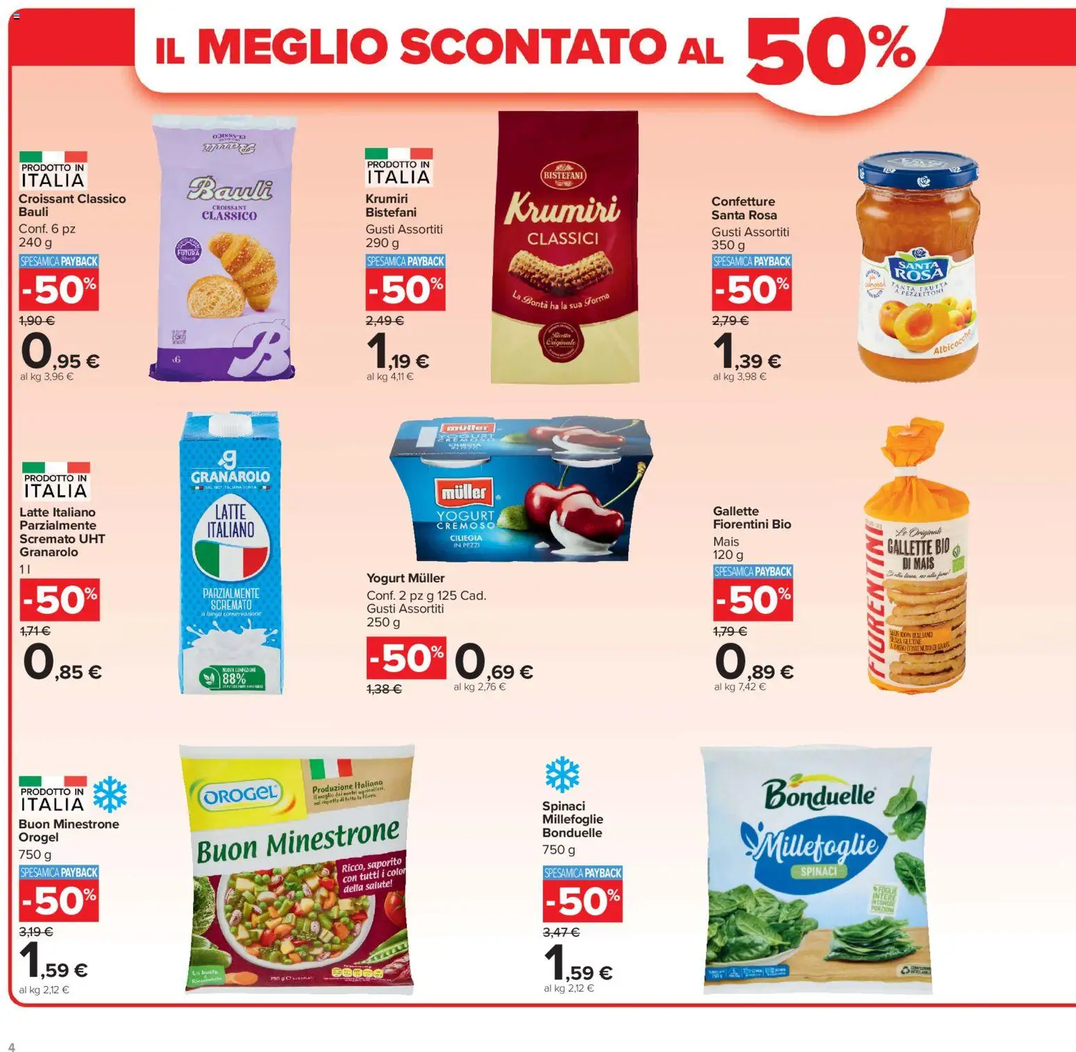 Volantino Carrefour del 29/09/2026 | Pagina: 4 | Prodotti: Latte, Spinaci, Gallette, Mais