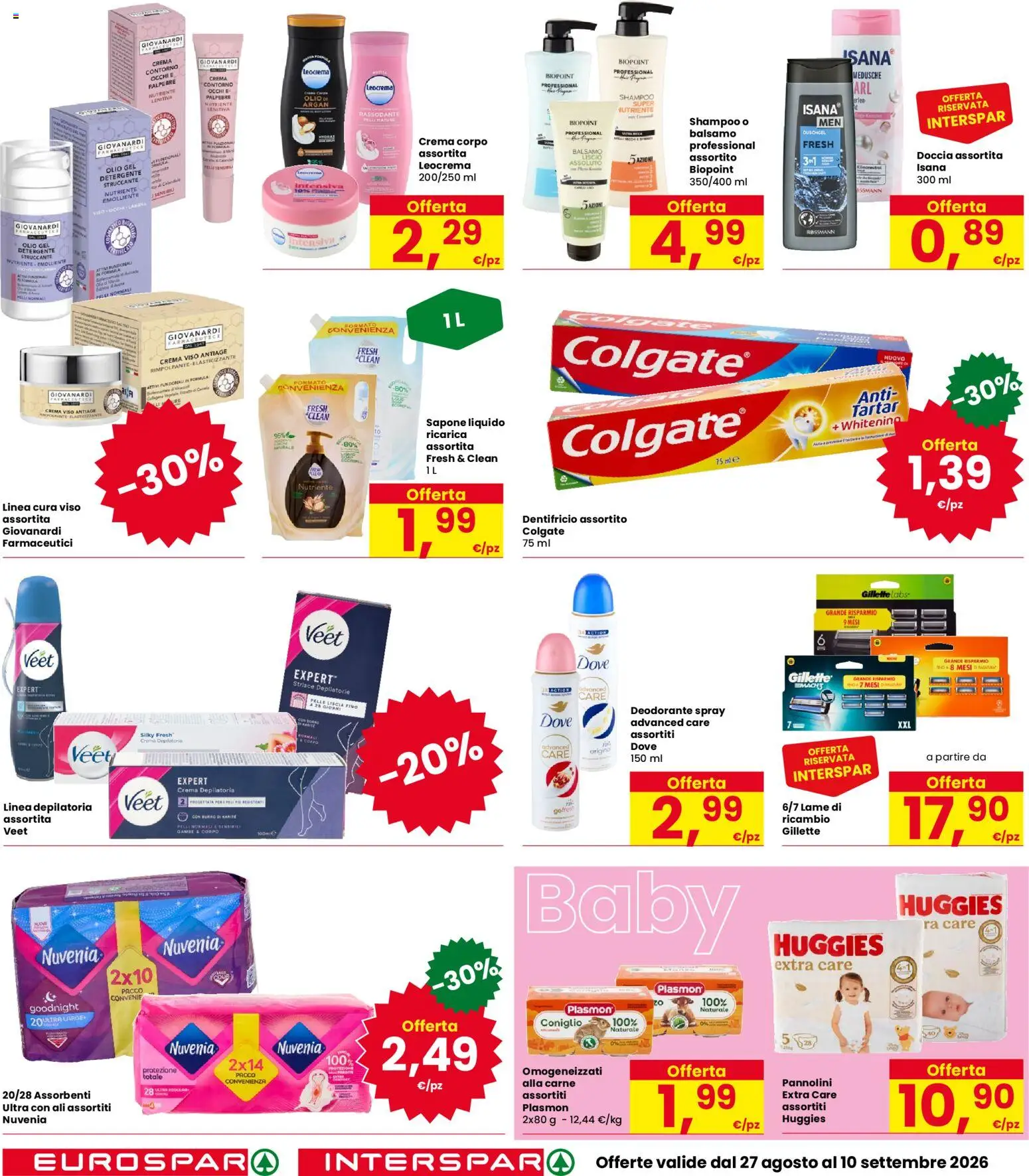 Volantino Eurospar del 27/08/2026 | Pagina: 24 | Prodotti: Shampoo, Crema depilatoria, Coniglio, Assorbenti