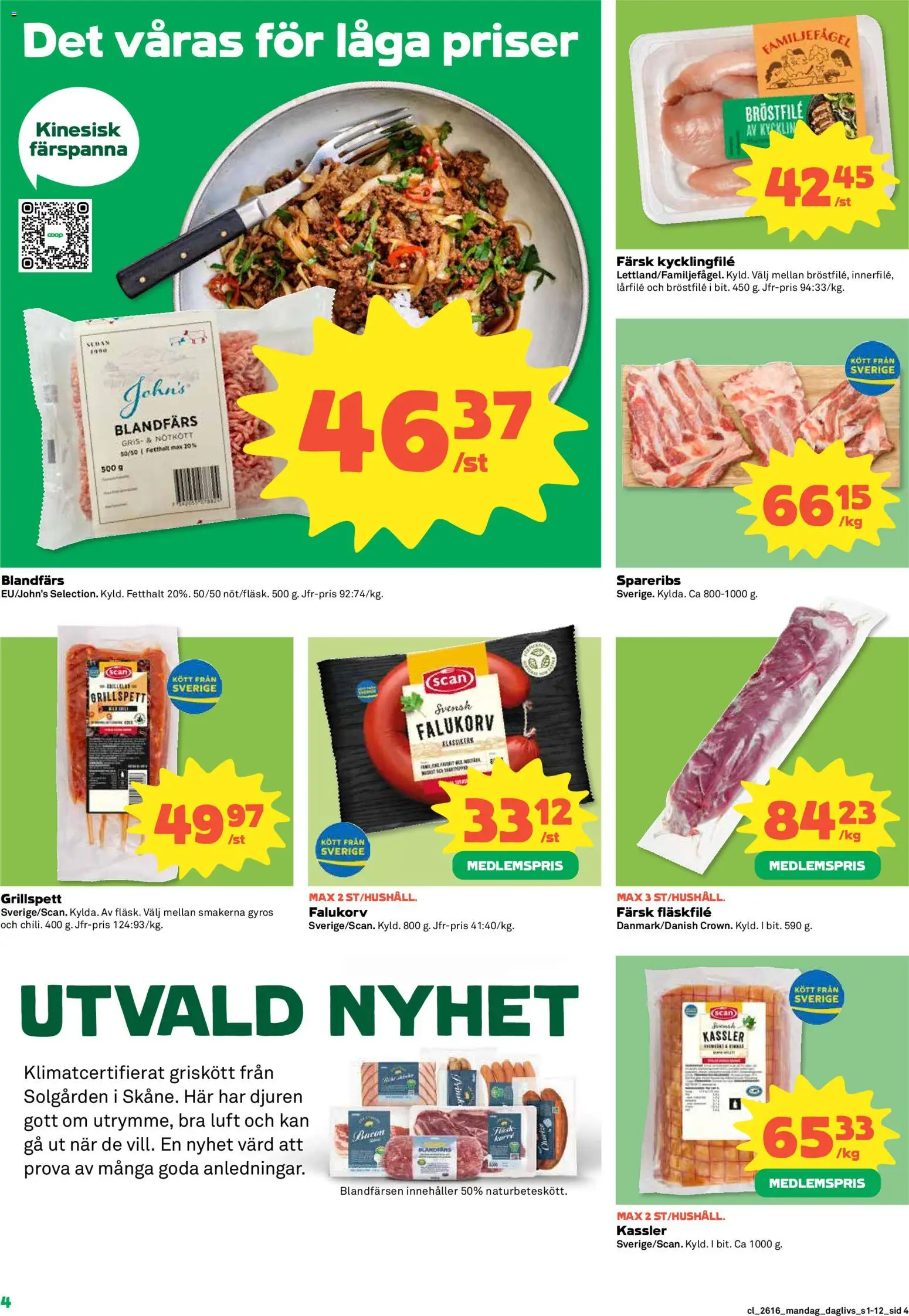 Coop Daglivs reklamblad aktuell från 13.04.2026 | Sida: 4 | Produkter: Grillspett, Kycklingfile, Blandfärs, Nötkött