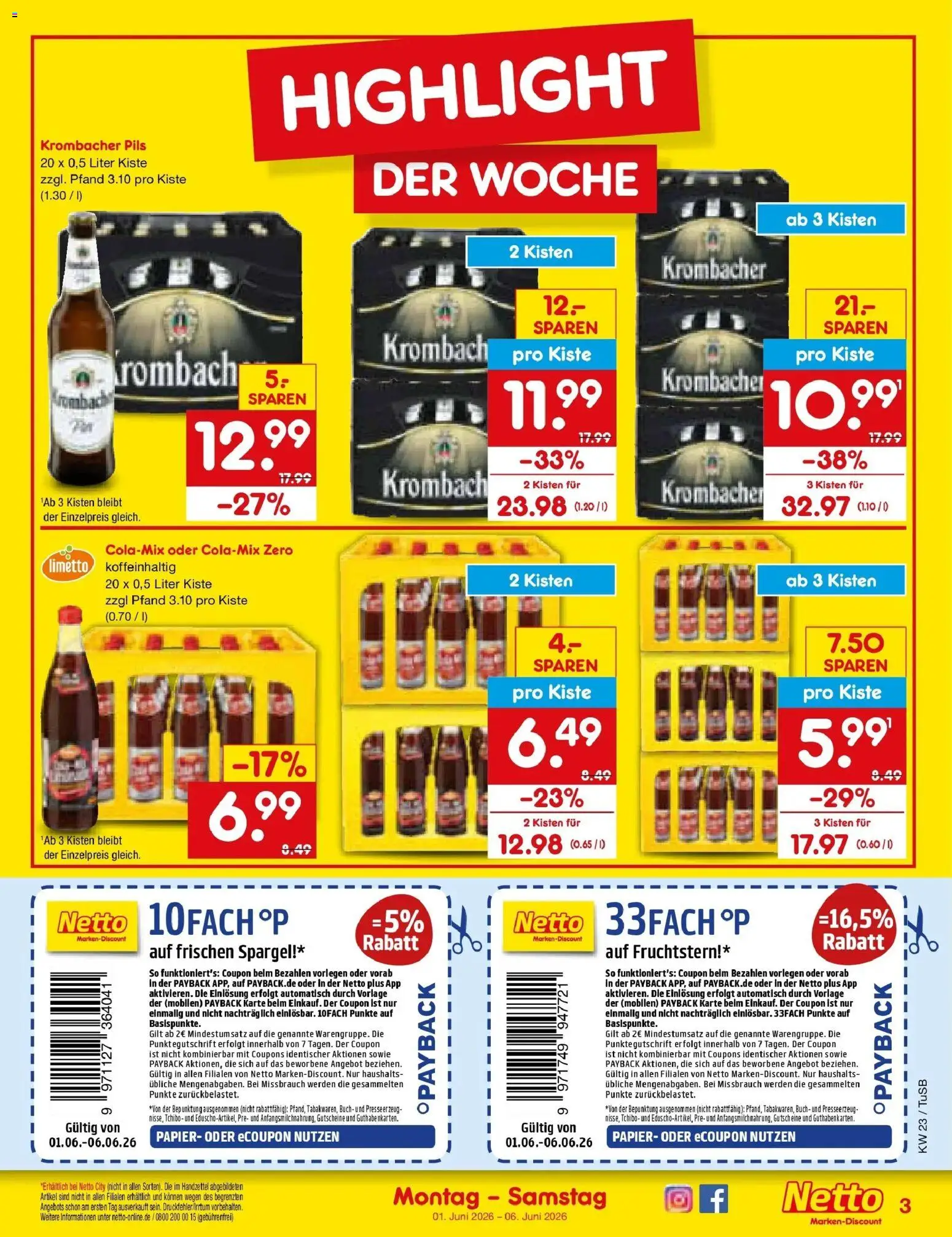 Netto Marken-Discount Prospekt Lahr-Langenwinkel – gültig ab 01.06.2026 | Seite: 3 | Produkte: Pils, Spargel, Krombacher