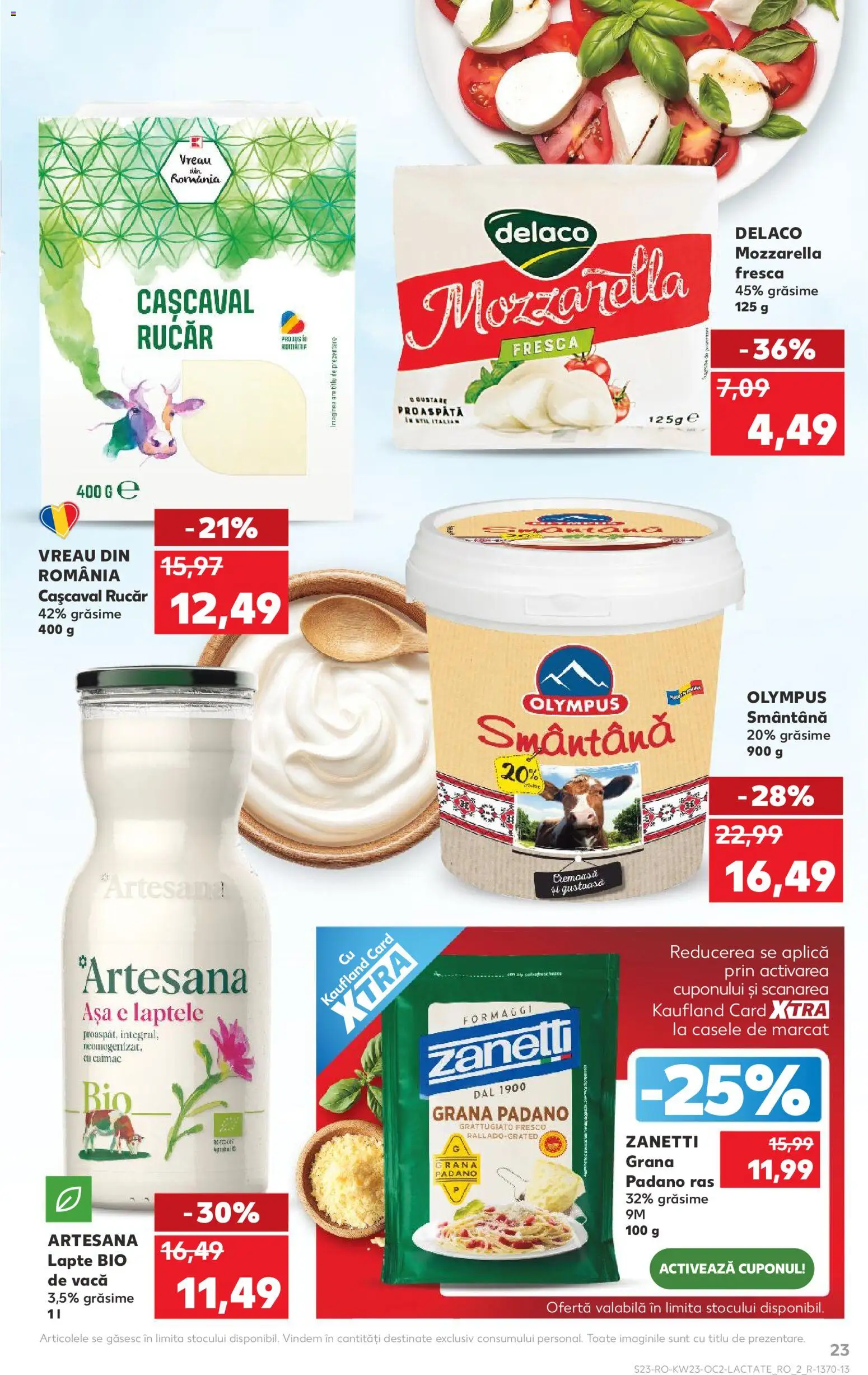 Noul catalog Kaufland – valabil de la 03.06.2026 | Pagină: 23 | Produse: Şerit ödül, Light Kedi Konservesi, Mozzarella, Lapte