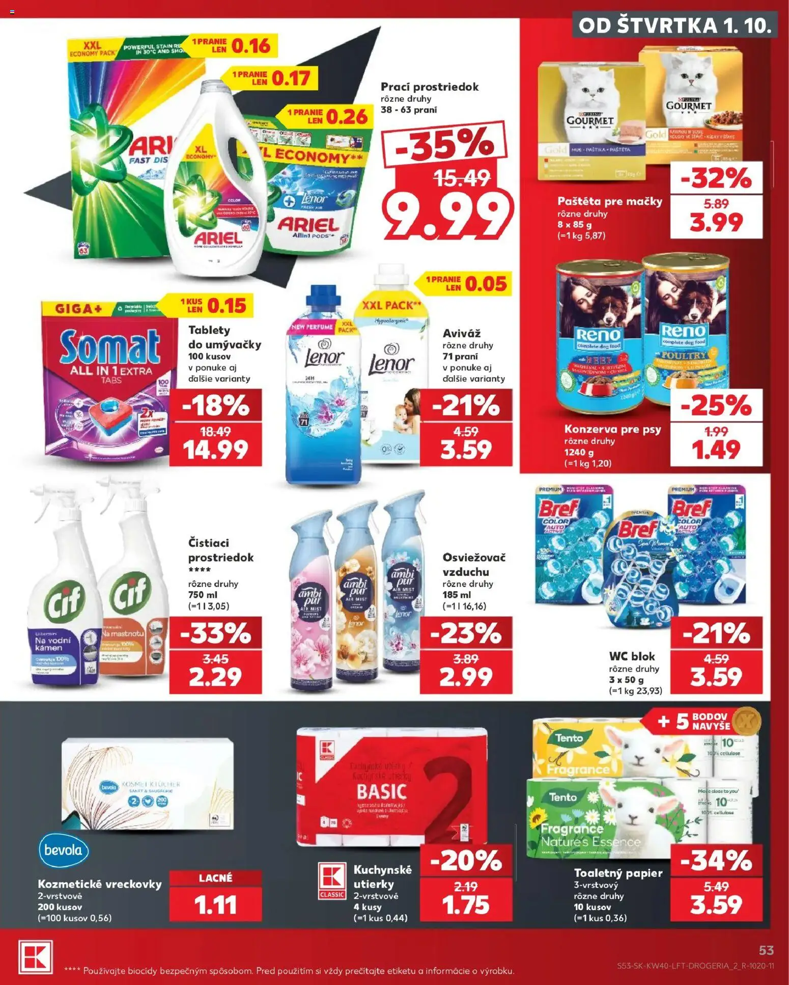 Nové Kaufland akcie – leták je platný od 01.10.2026 | Strana: 53 | Produkty: Wc, Čistiaci prostriedok, Utierky, Paštéta