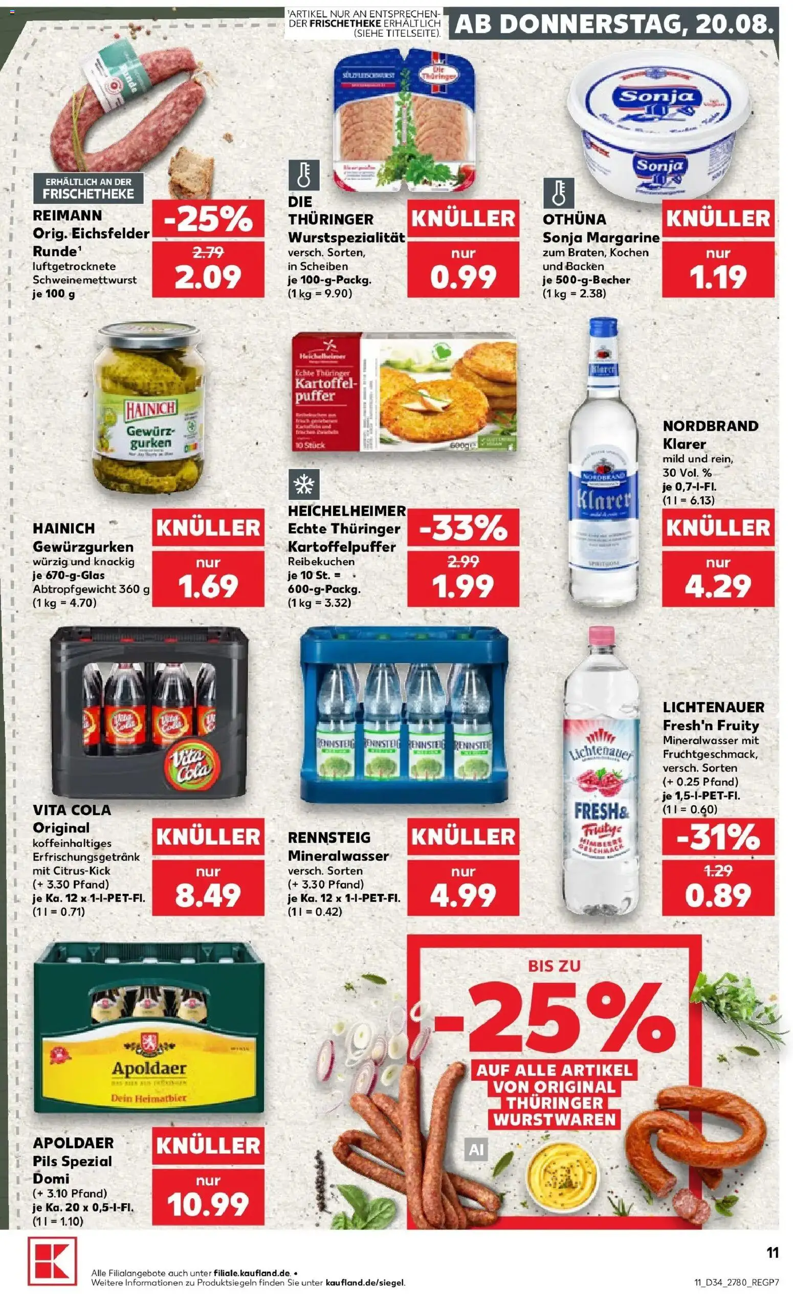 Prospekt Kaufland ab 20.08.2026 » Angebote Online zum Blättern | Seite: 11 | Produkte: Margarine, Cola, Pils, Mineralwasser