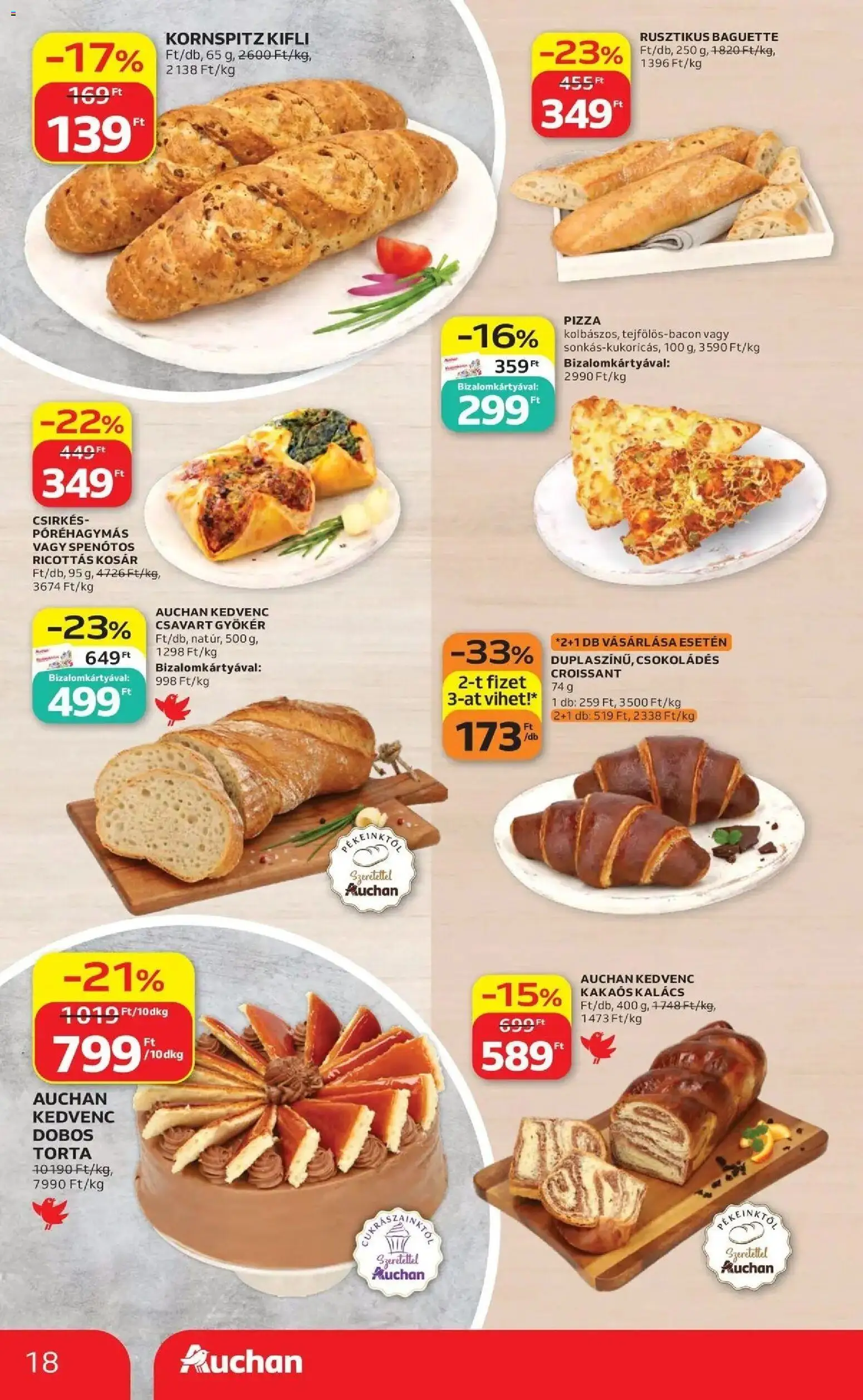 Auchan akciós újság Szolnok - 2026.10.08. -tól/töl > akció, lapozható szórólap 🛍️ | Oldal: 18 | Termékek: Torta, Croissant, Kalács, Kosár