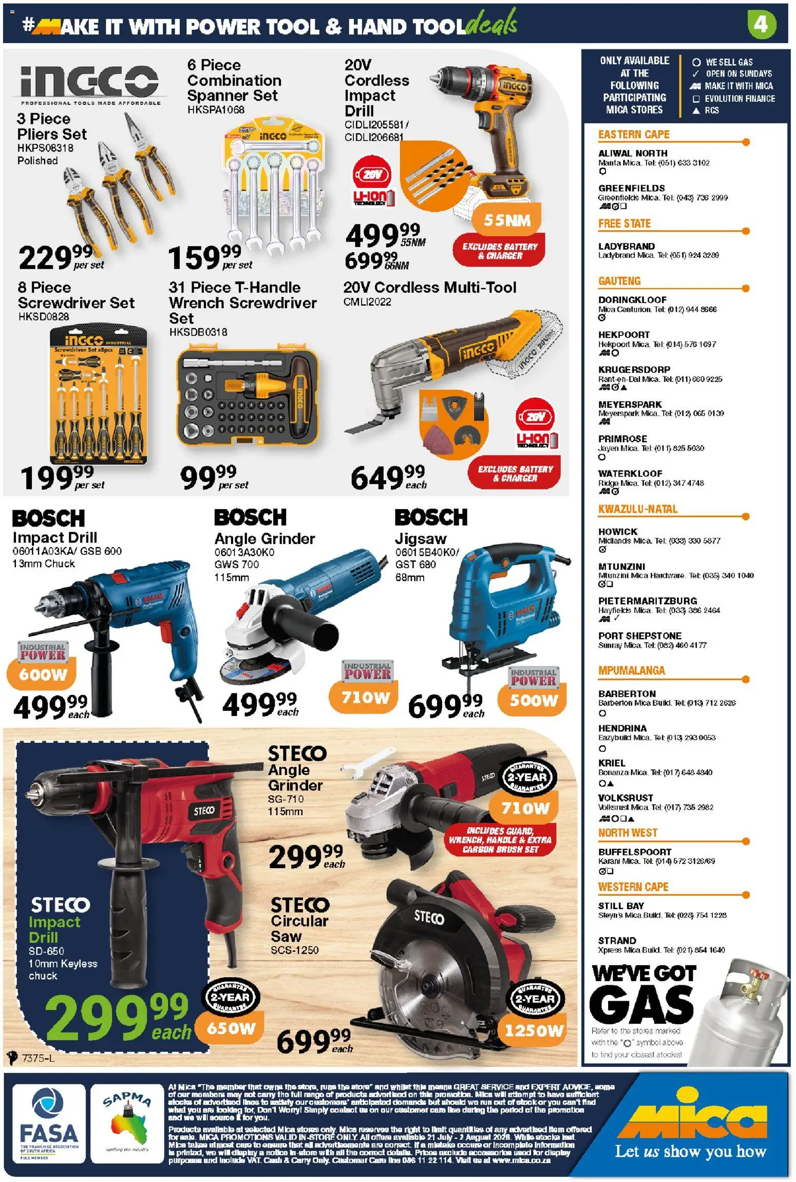 New MICA catalogue – valid from 21/07/2026 | Page: 4 | Products: Grinder, Brush, Angle grinder, Stock