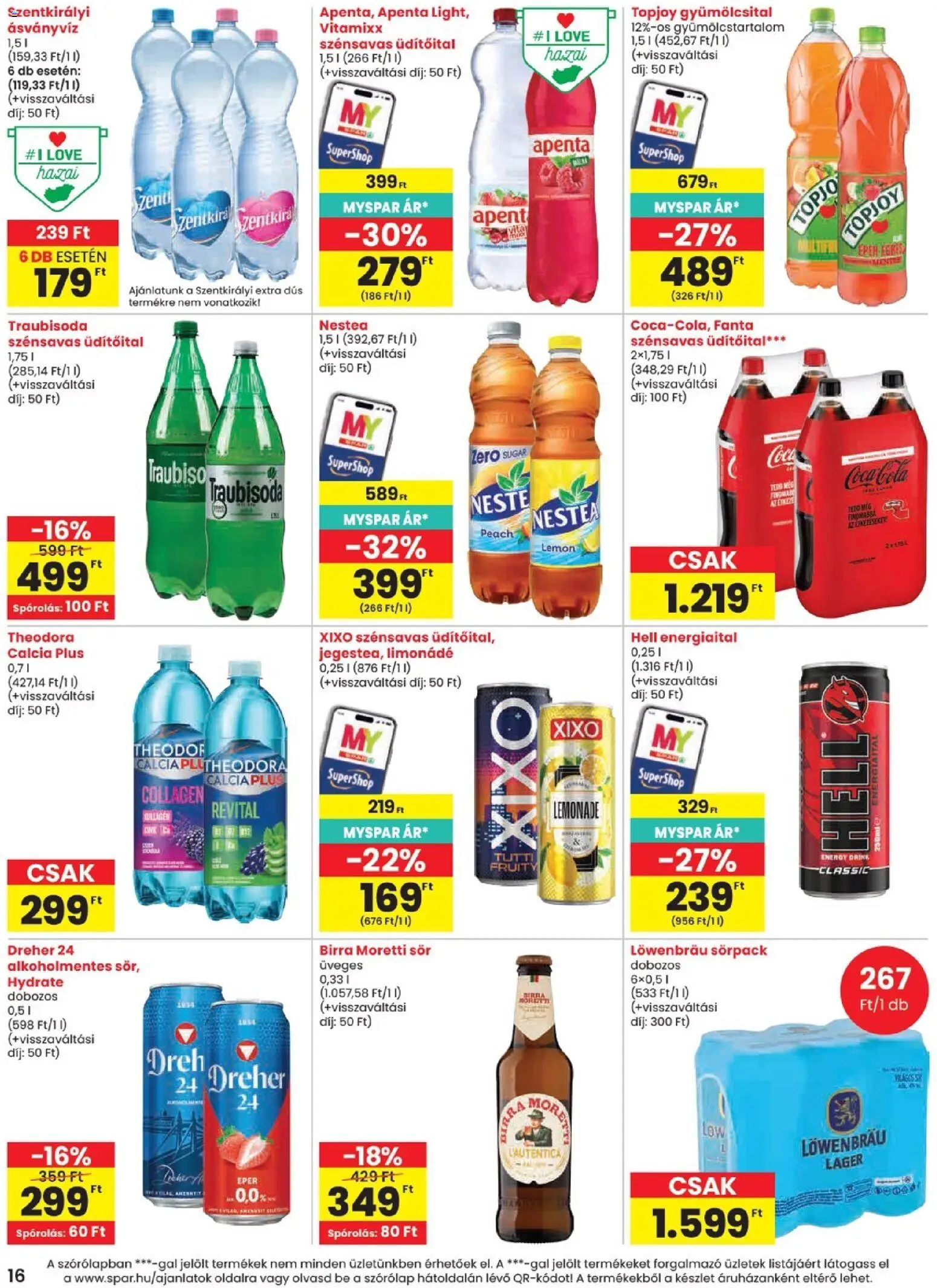 Spar akciós ujság - amely érvényes a következő dátumtól: 2026.09.03. | Oldal: 16 | Termékek: Dreher, Fanta, Topjoy, Ásványvíz