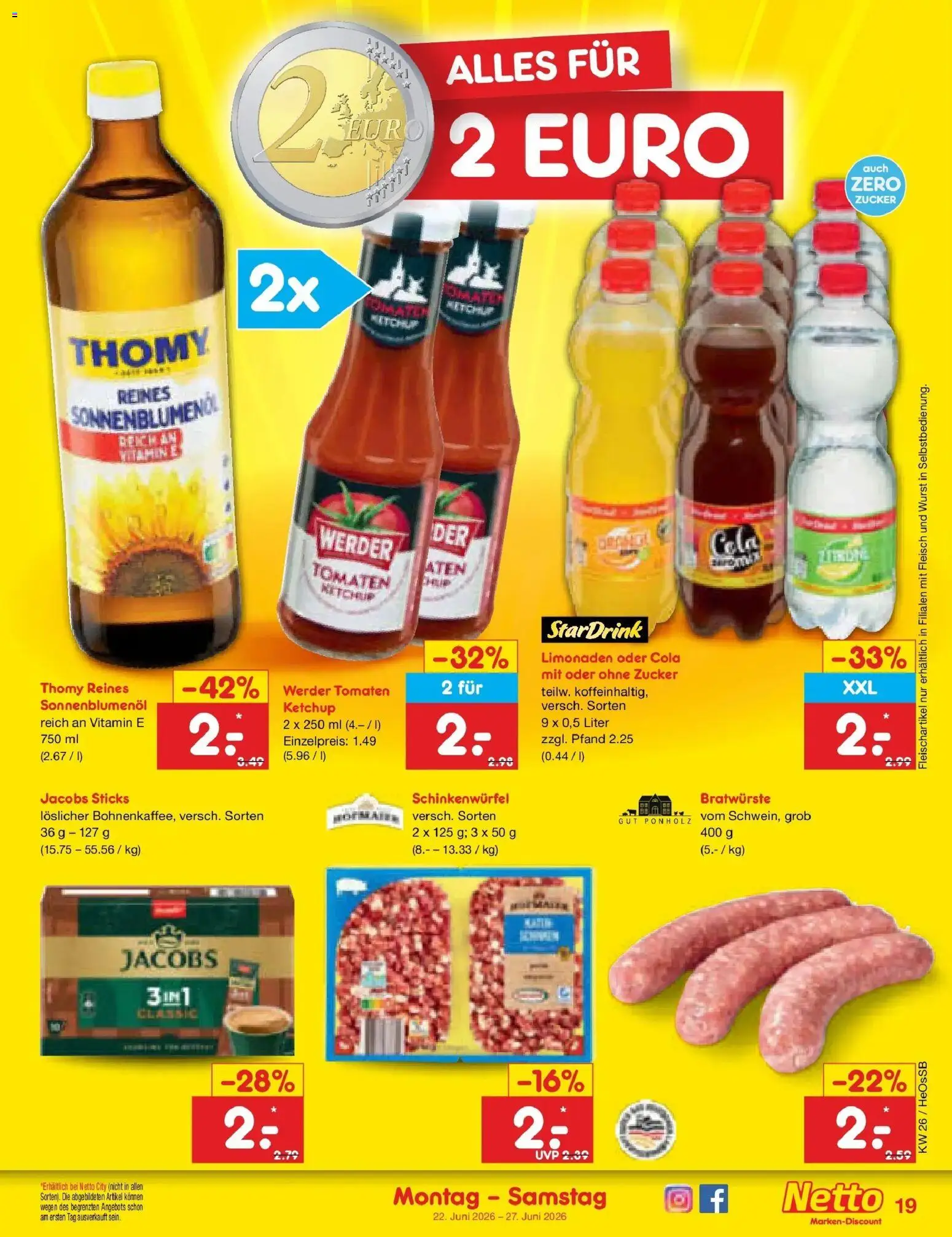 Netto Marken-Discount Prospekt Kröpelin – gültig ab 21.06.2026 | Seite: 23 | Produkte: Cola, Tomaten, Zucker, Fleisch