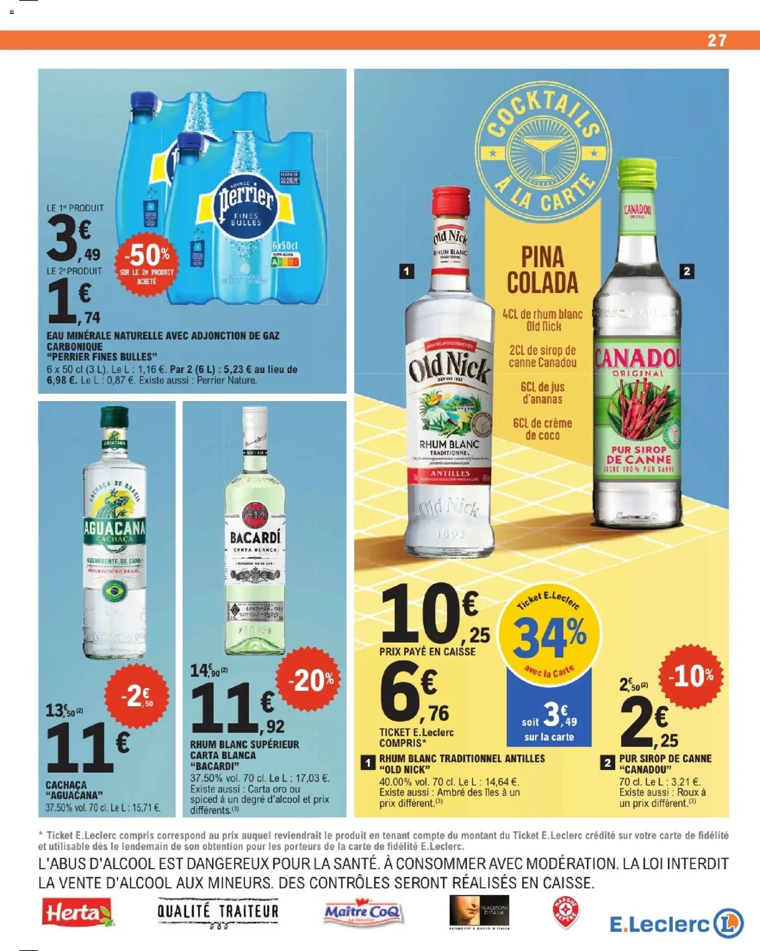 {H1} | Page: 27 | Produits: Eau minérale, Eau minérale naturelle, Jus d'ananas, Rhum blanc traditionnel