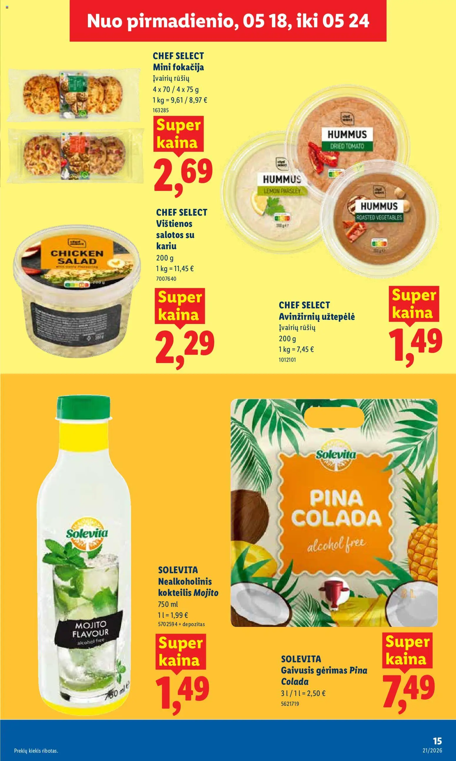 LIDL akcijos nuo 18.05.2026 | Puslapis: 15 | Prekių: Gaivusis gėrimas, Salotos, Nealkoholinis kokteilis, Vištienos