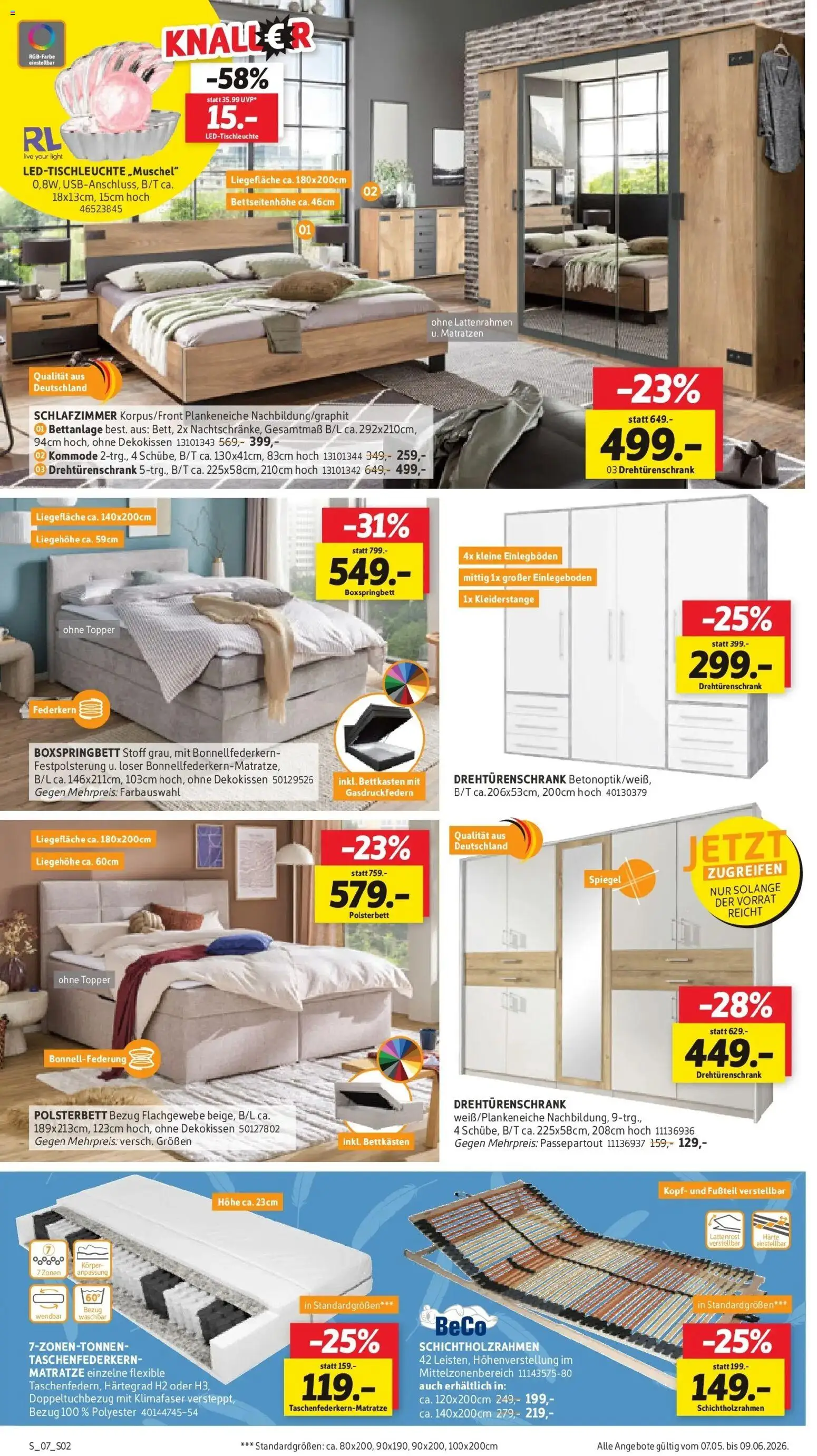 Sconto Prospekt Großpösna – gültig ab 07.05.2026 | Seite: 2 | Produkte: Lattenrost, Boxspringbett, Polsterbett, Spiegel