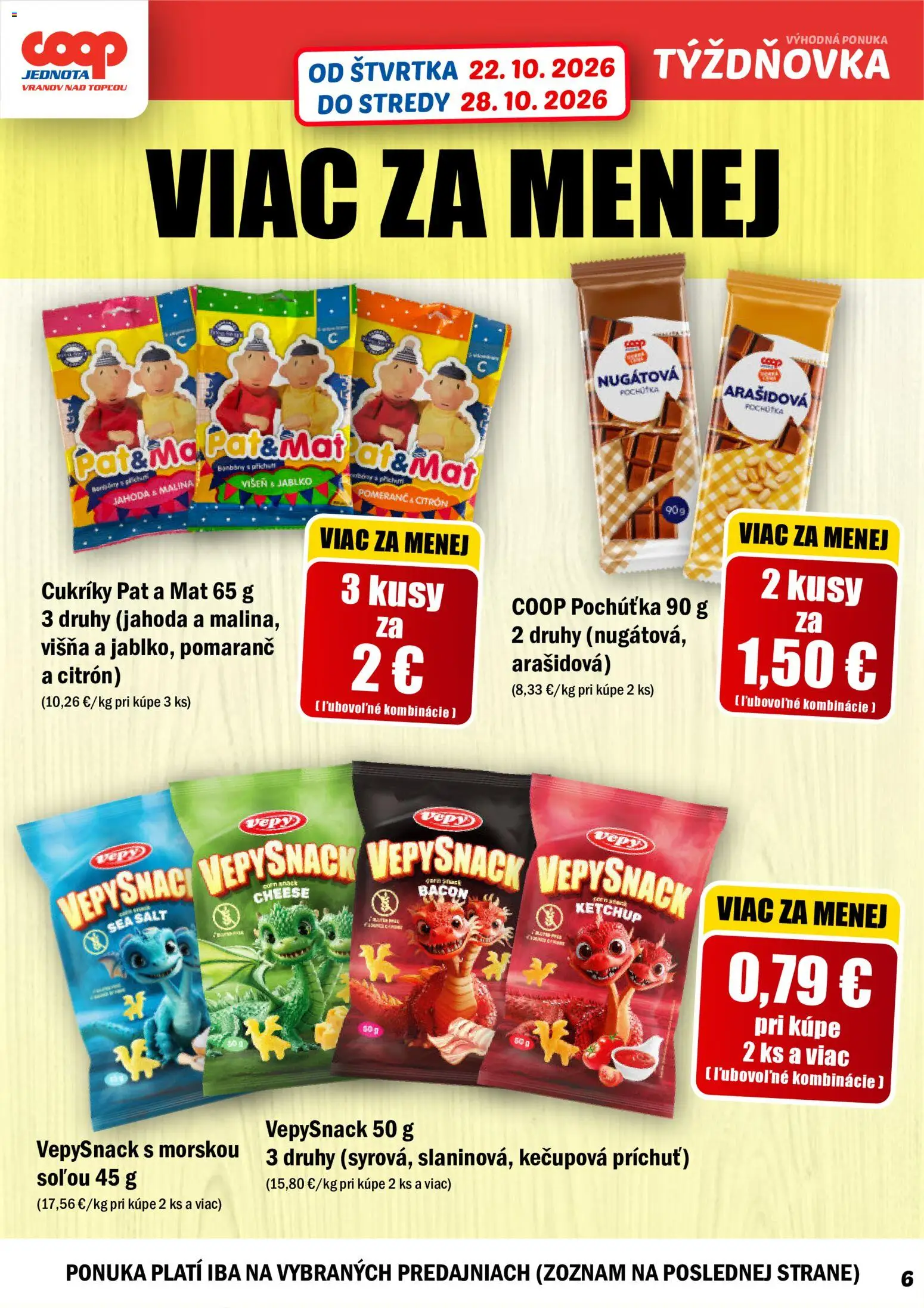 Nové COOP Jednota akcie – leták je platný od 22.10.2026 | Strana: 6 | Produkty: Cukríky