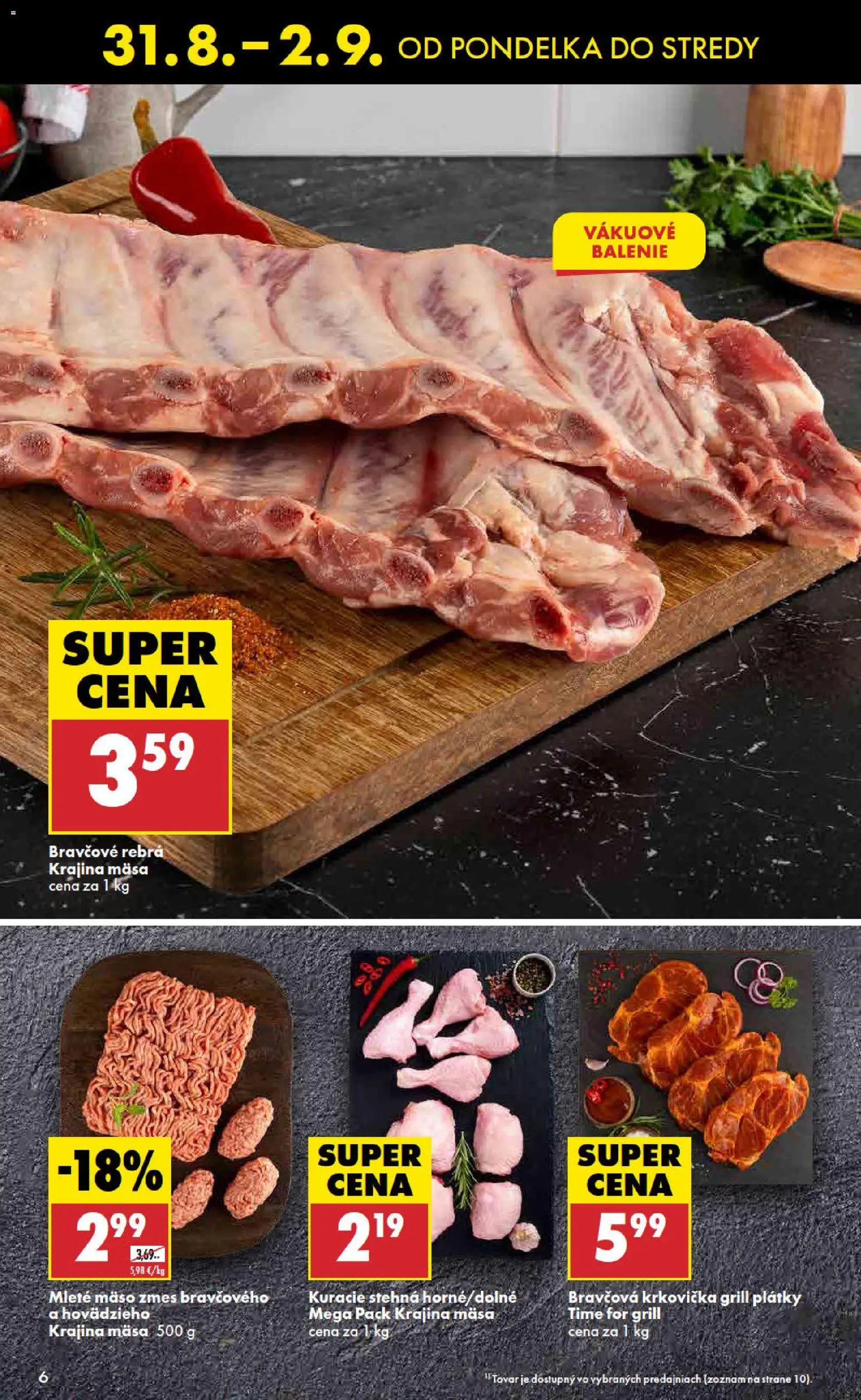 Nové Biedronka akcie – leták je platný od 31.08.2026 | Strana: 6 | Produkty: Bravčové rebrá, Kuracie stehná, Krkovička, Stehná