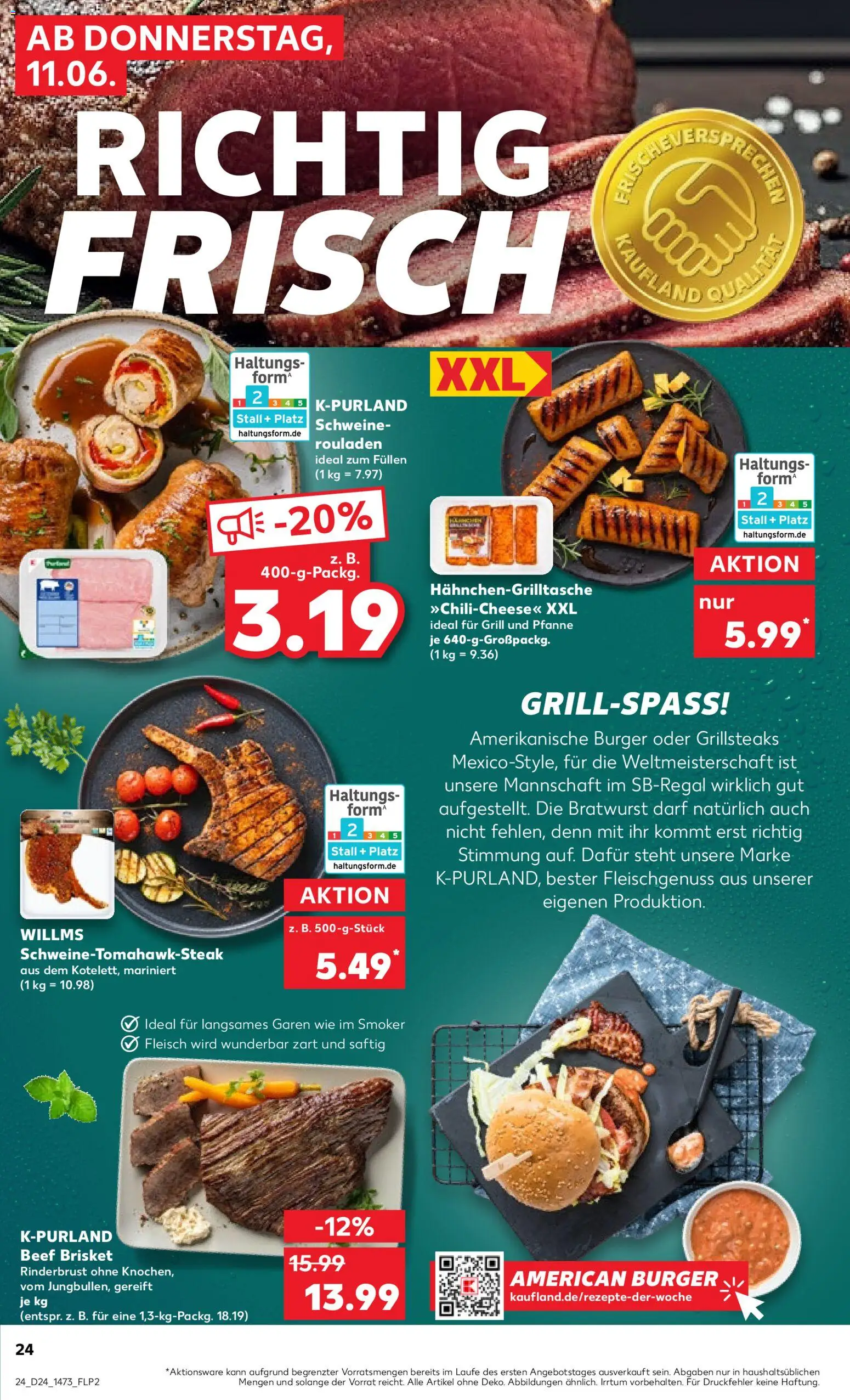 Kaufland Prospekt – gültig ab 11.06.2026 | Seite: 24 | Produkte: Grill, Bratwurst, Burger, Fleisch
