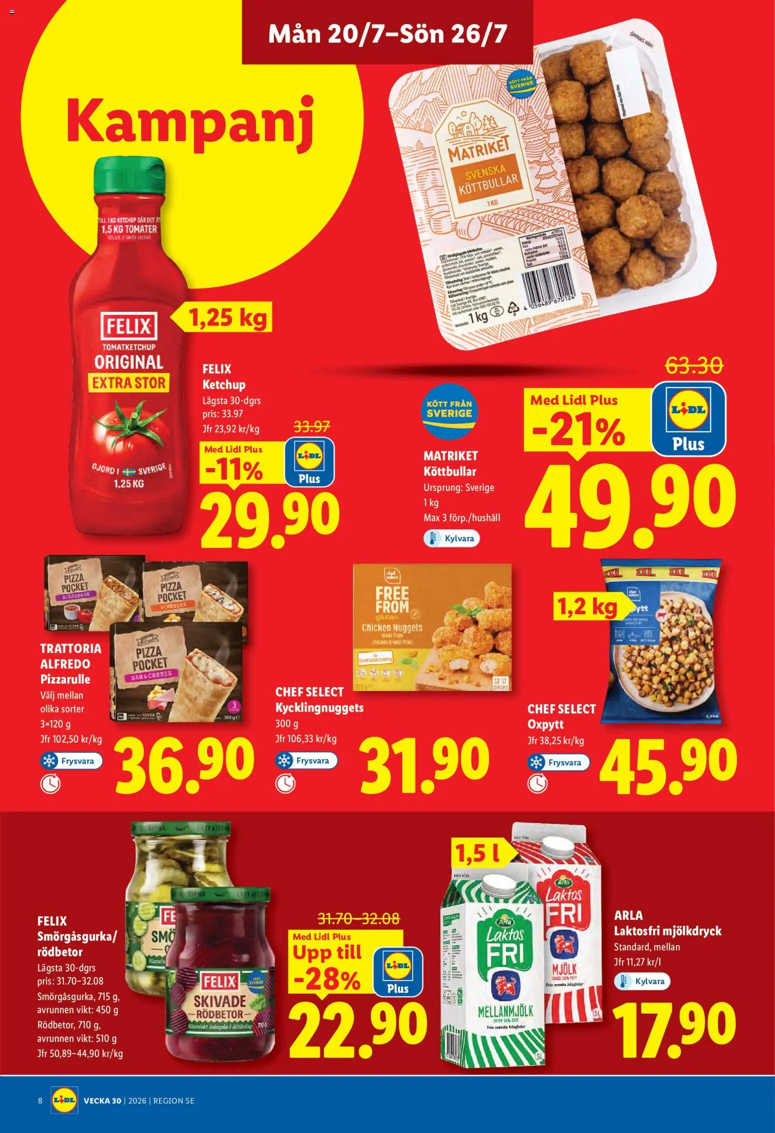 Lidl reklamblad aktuell från 20/07/2026 | Sida: 8 | Produkter: Stek, Pizza, Tomater, Ketchup