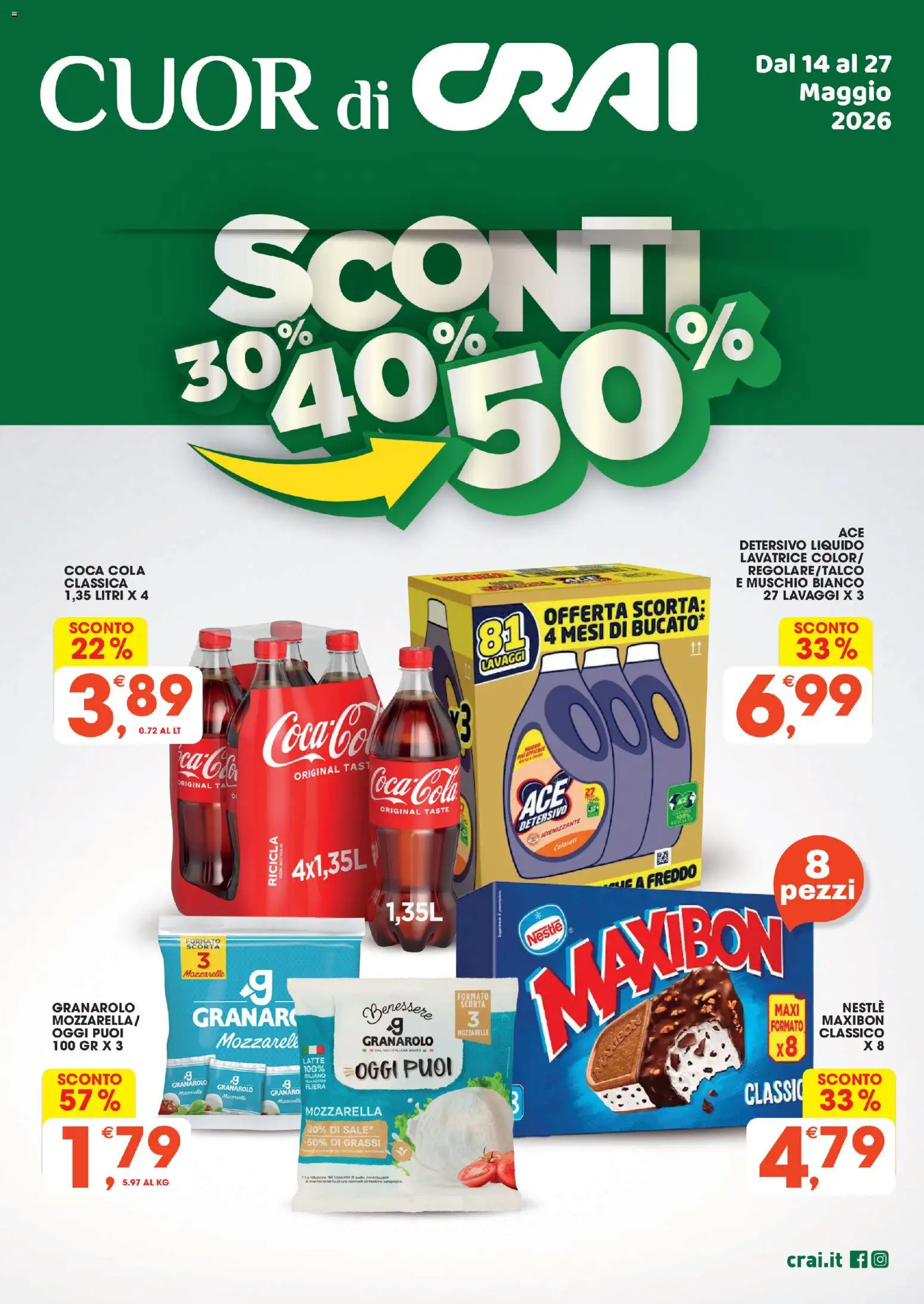 Volantino CRAI del 14.05.2026 | Pagina: 1 | Prodotti: Sale, Mozzarella, Latte, Coca Cola
