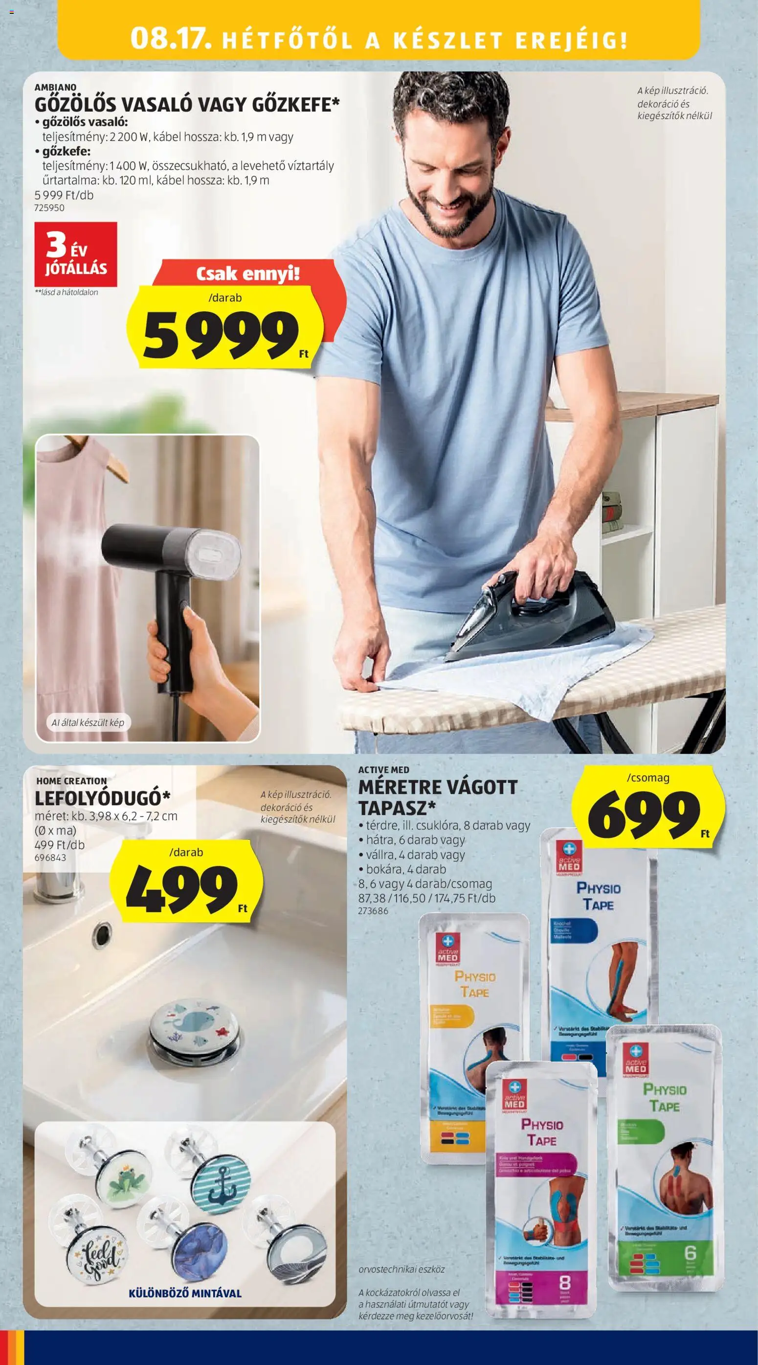 Aldi akciós ujság - amely érvényes a következő dátumtól: 2026.08.13. | Oldal: 14 | Termékek: Kábel, Vasaló, Gőzölős vasaló, Eszköz